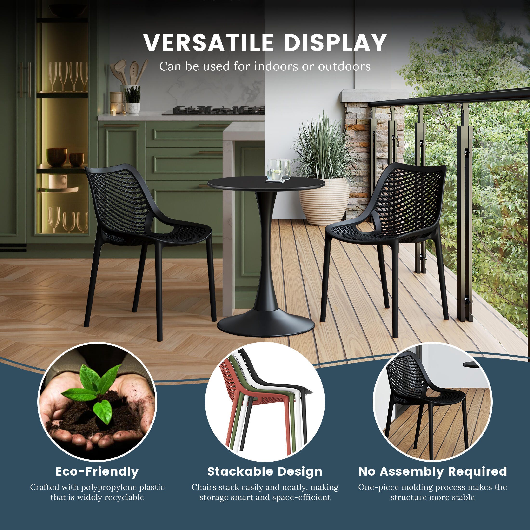 Westin Furniture Frond&Form Outdoor Round Dining Table and 4 Chairs, Black, large