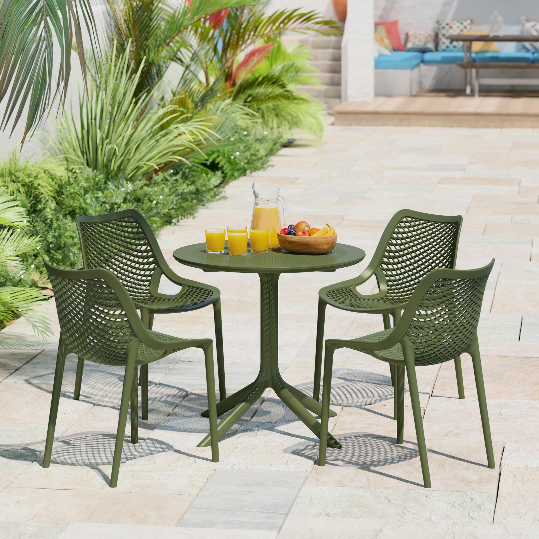 Westin Furniture Frond&Form Outdoor Round Dining Table and 4 Chairs, Olive Green, rollover