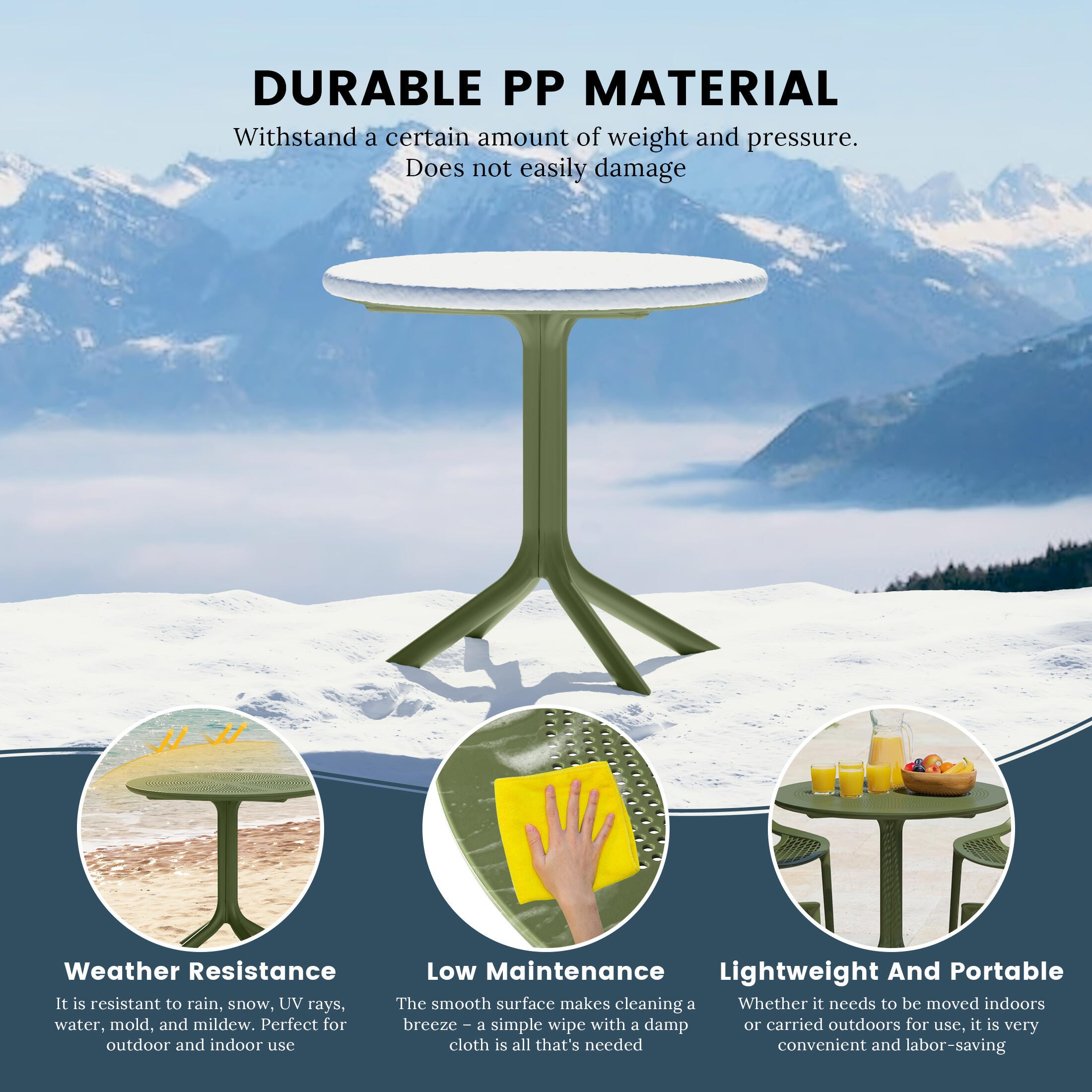Westin Furniture Frond&Form Outdoor Round Dining Table and 4 Chairs, Olive Green, large