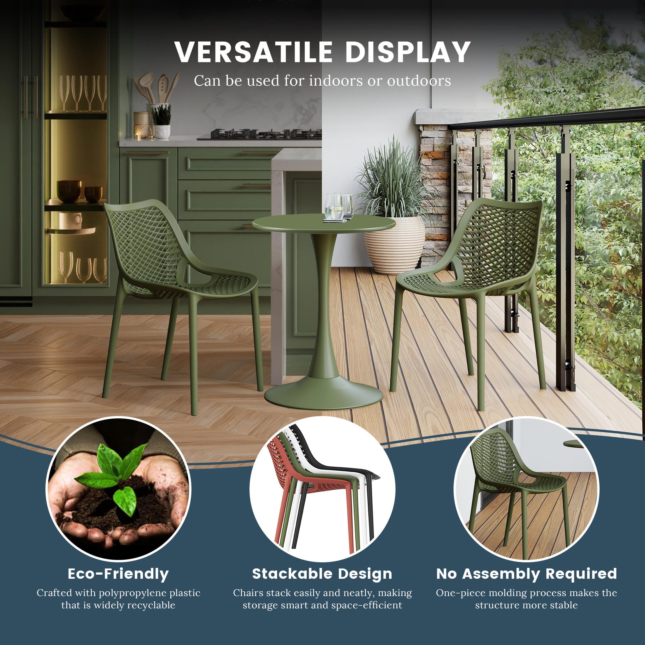 Westin Furniture Frond&Form Outdoor Round Dining Table and 4 Chairs, Olive Green, large