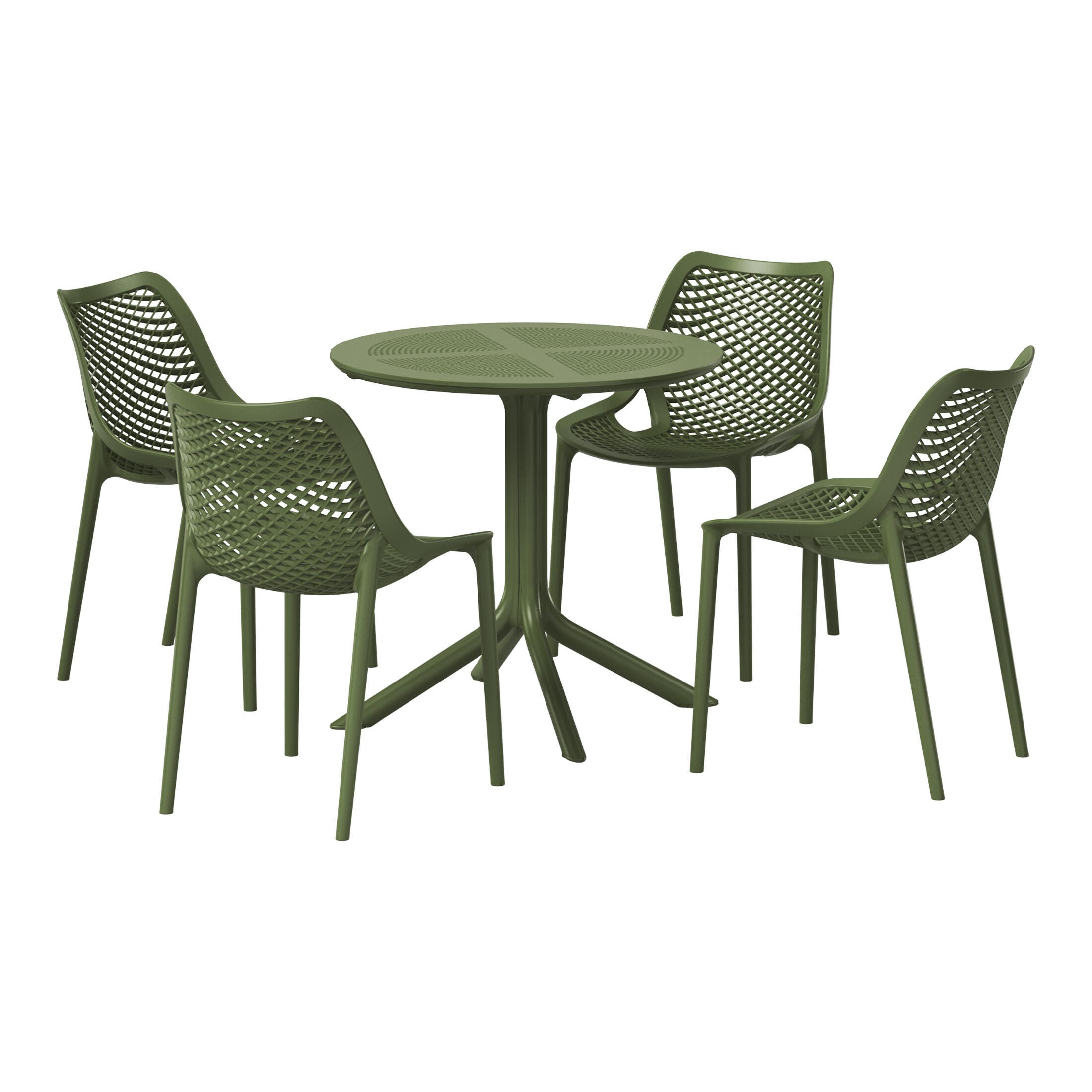 Westin Furniture Frond&Form Outdoor Round Dining Table and 4 Chairs, Olive Green, large