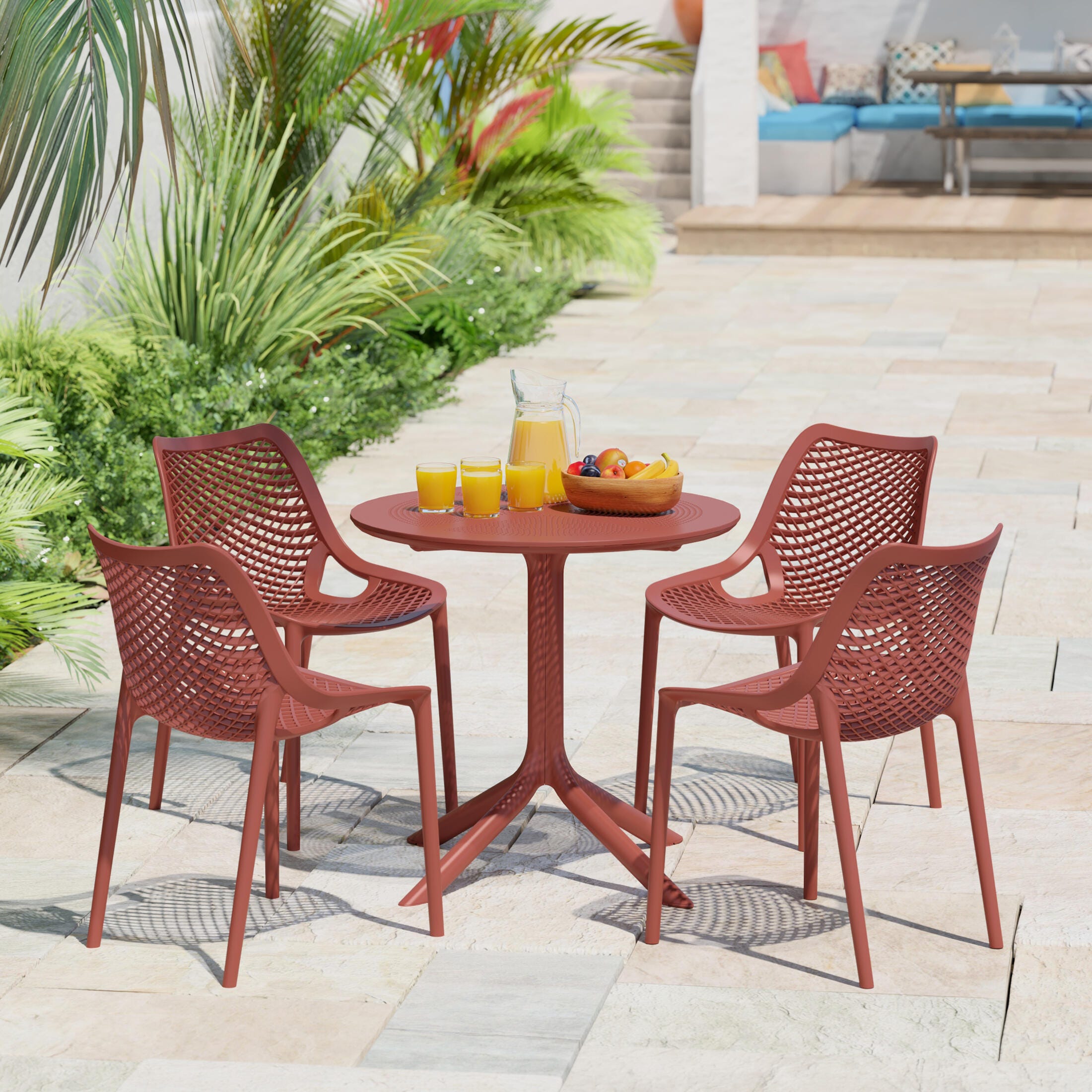 Westin Furniture Frond&Form Outdoor Round Dining Table and 4 Chairs, Red, rollover