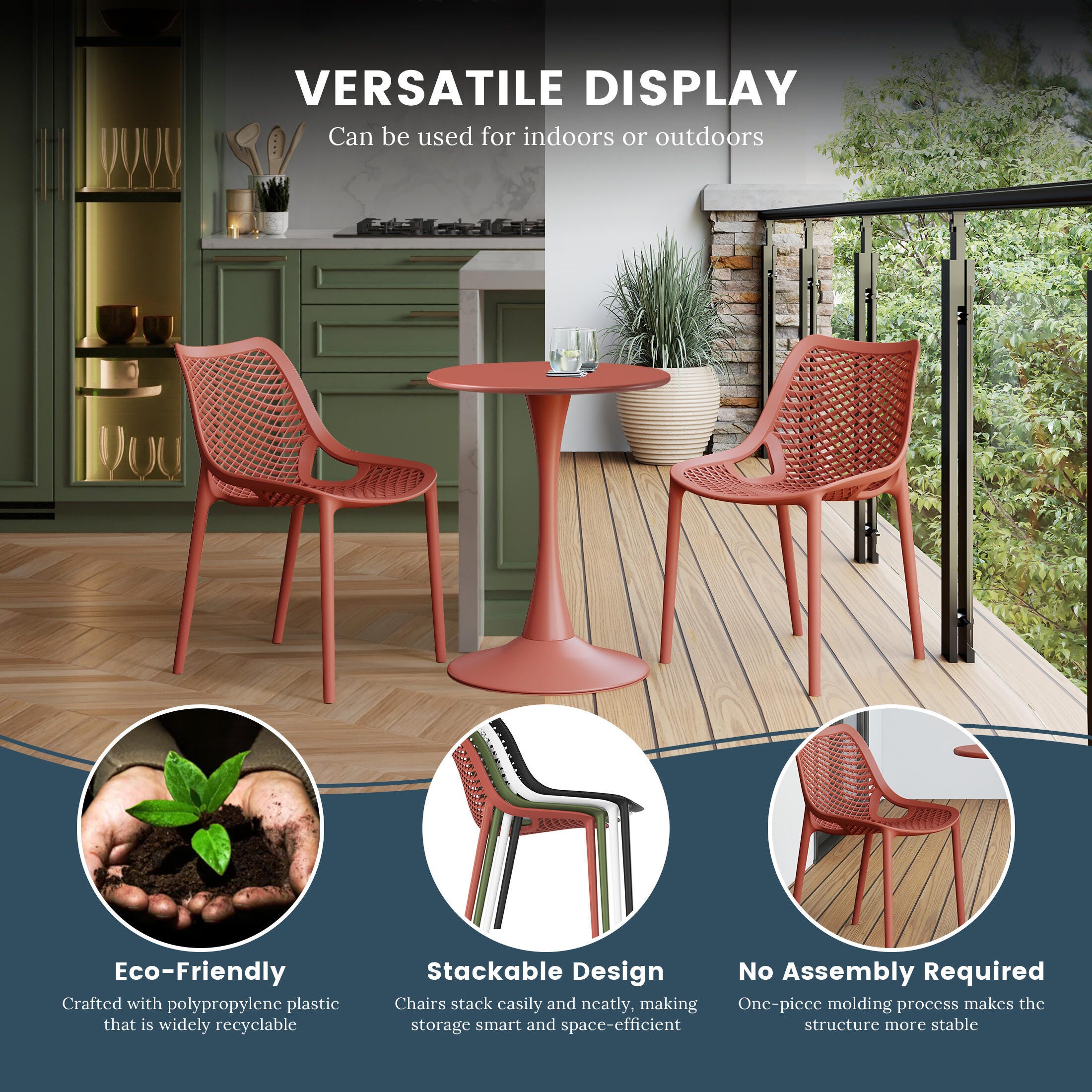 Westin Furniture Frond&Form Outdoor Round Dining Table and 4 Chairs, Red, large