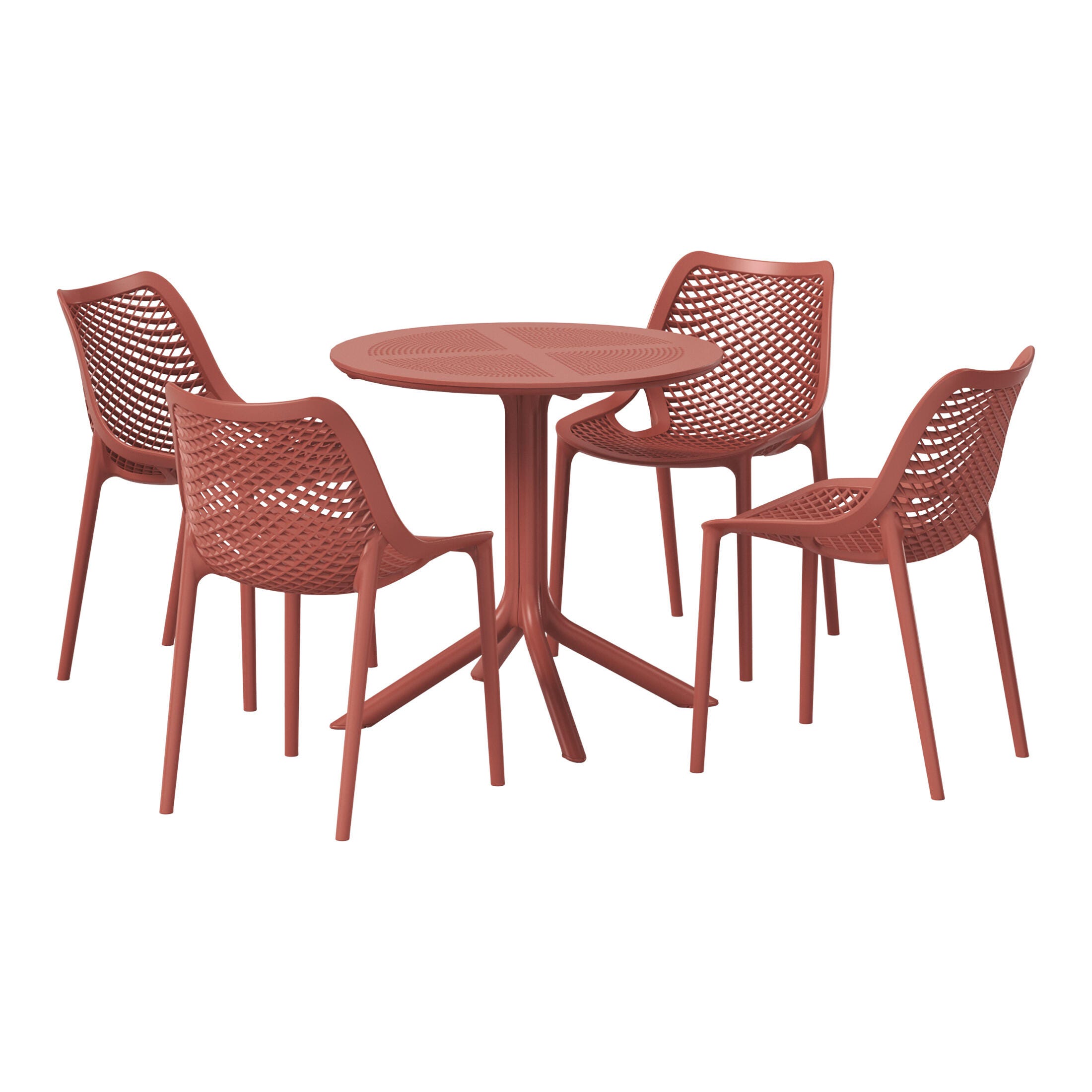 Westin Furniture Frond&Form Outdoor Round Dining Table and 4 Chairs, Red, large