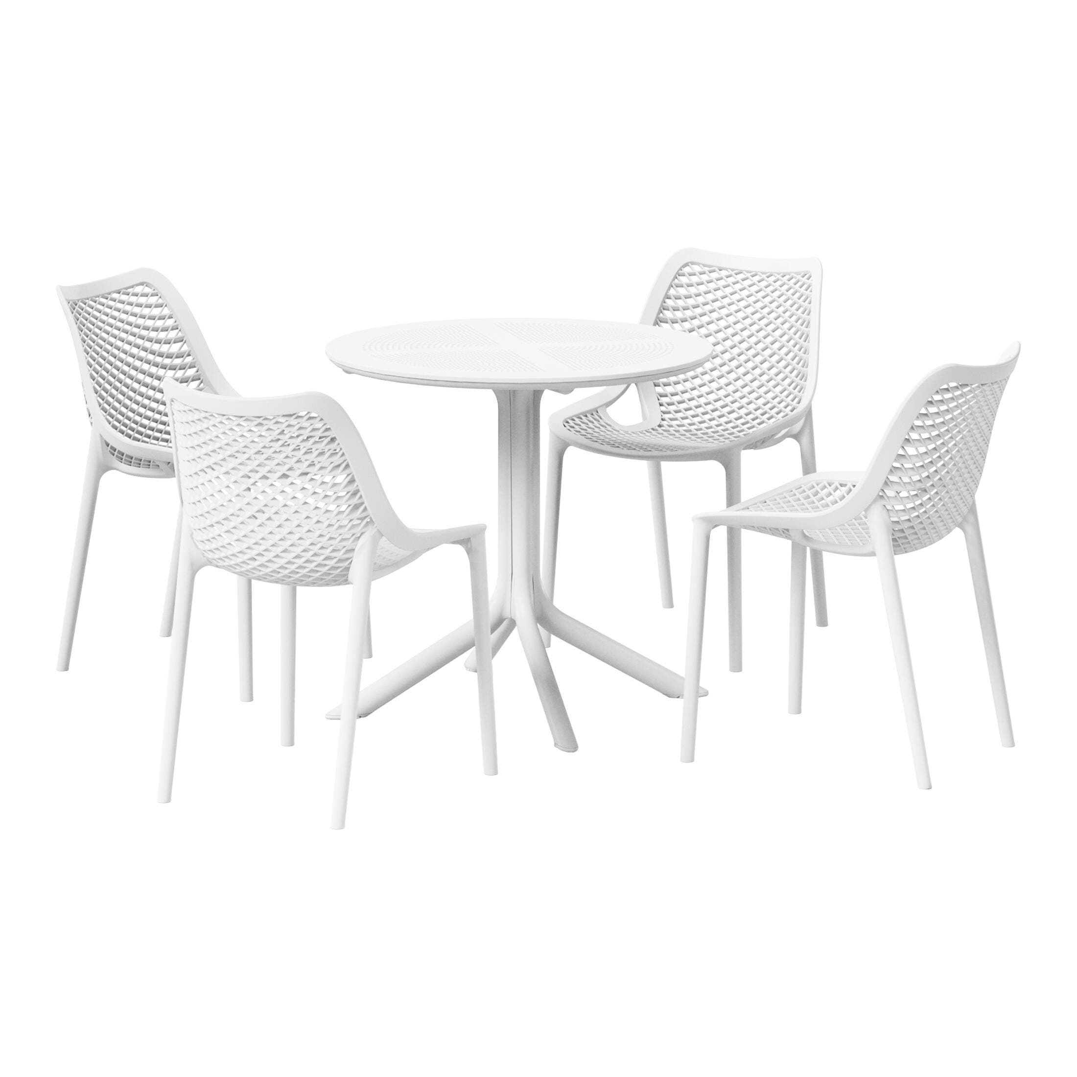Westin Furniture Frond&Form Outdoor Round Dining Table and 4 Chairs, White, large