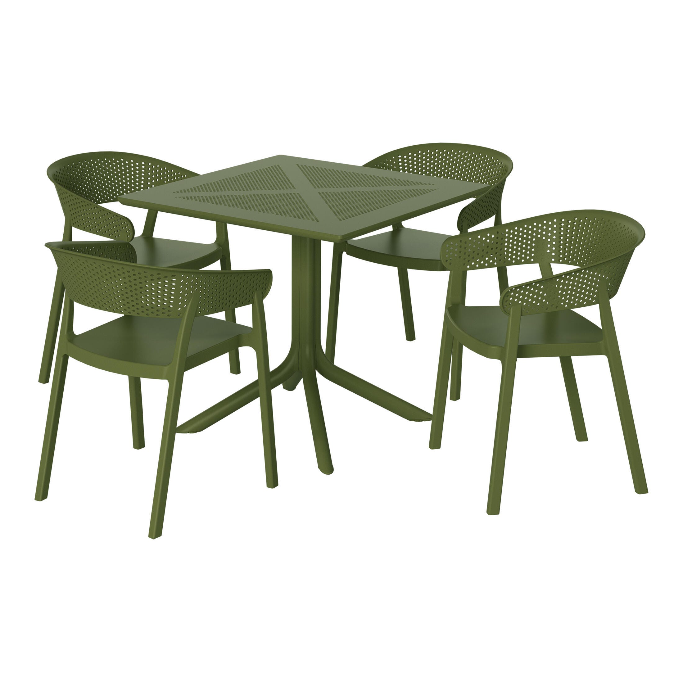 Westin Furniture Frond&Form Outdoor Dining Table and 4 Mesh Back Chairs, Olive Green, large