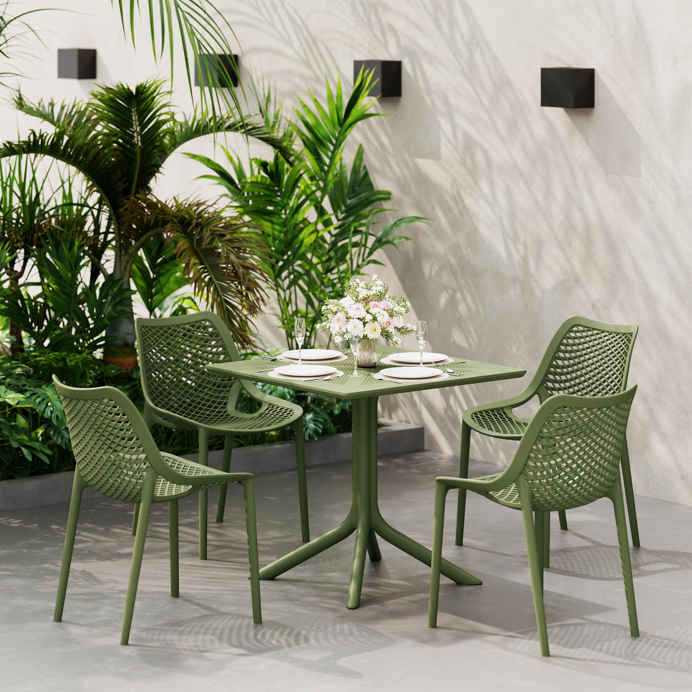 Westin Furniture Frond&Form Outdoor Square Dining Table and 4 Chairs, Olive Green, rollover