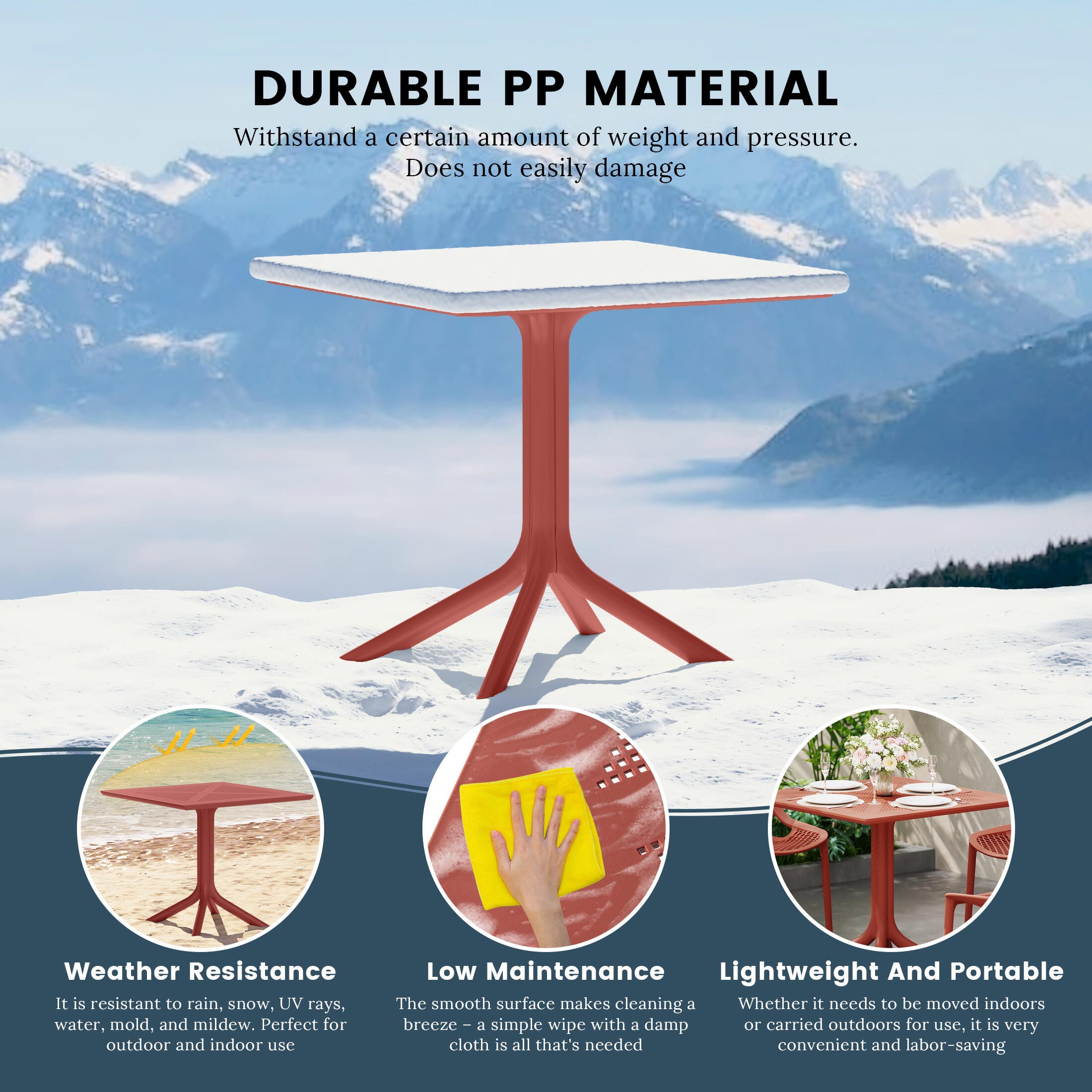Westin Furniture Frond&Form Outdoor Square Dining Table and 4 Chairs, Red, large