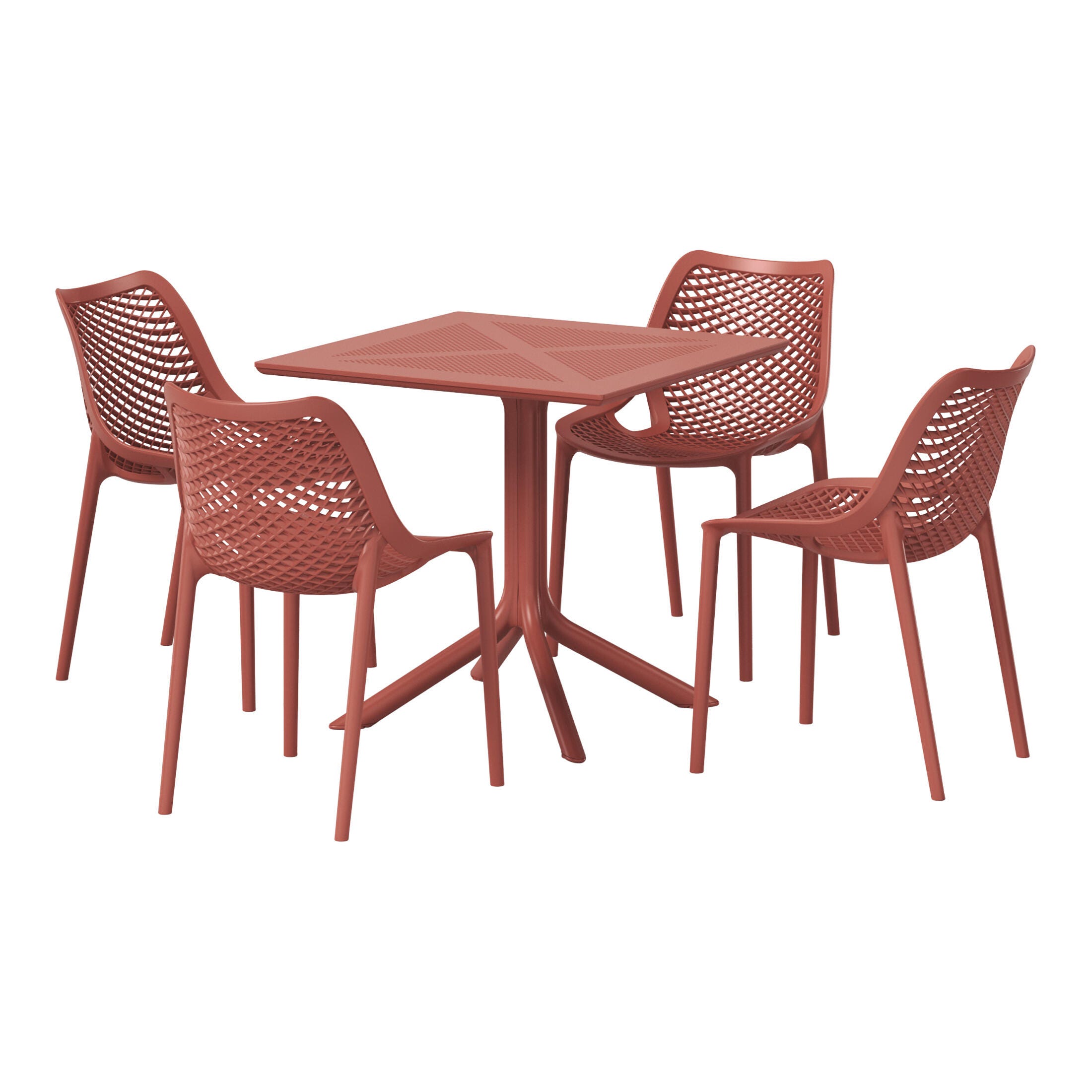 Westin Furniture Frond&Form Outdoor Square Dining Table and 4 Chairs, Red, large