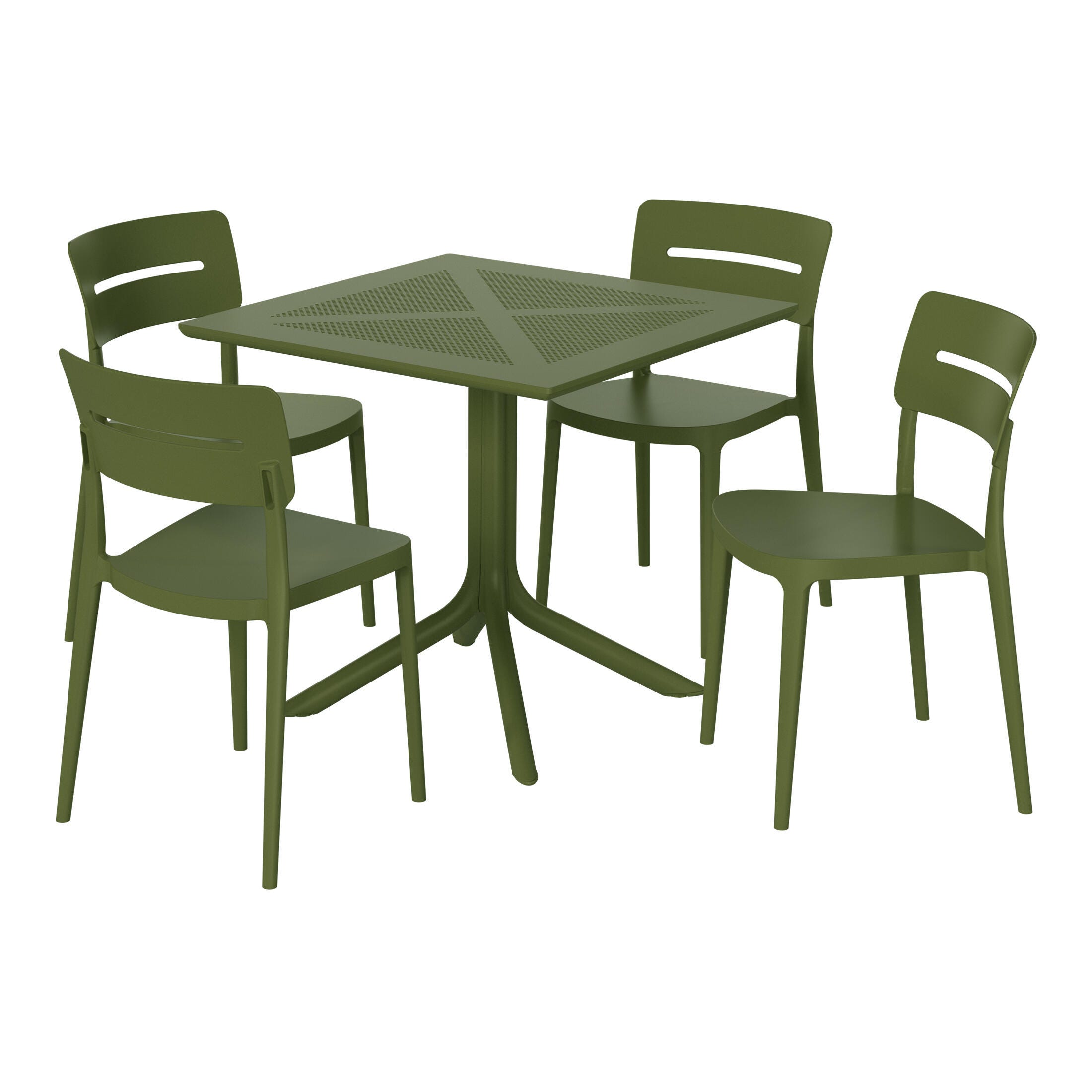 Westin Furniture Frond&Form Outdoor Square Ventilated Dining Table and 4 Chairs, Olive Green, large