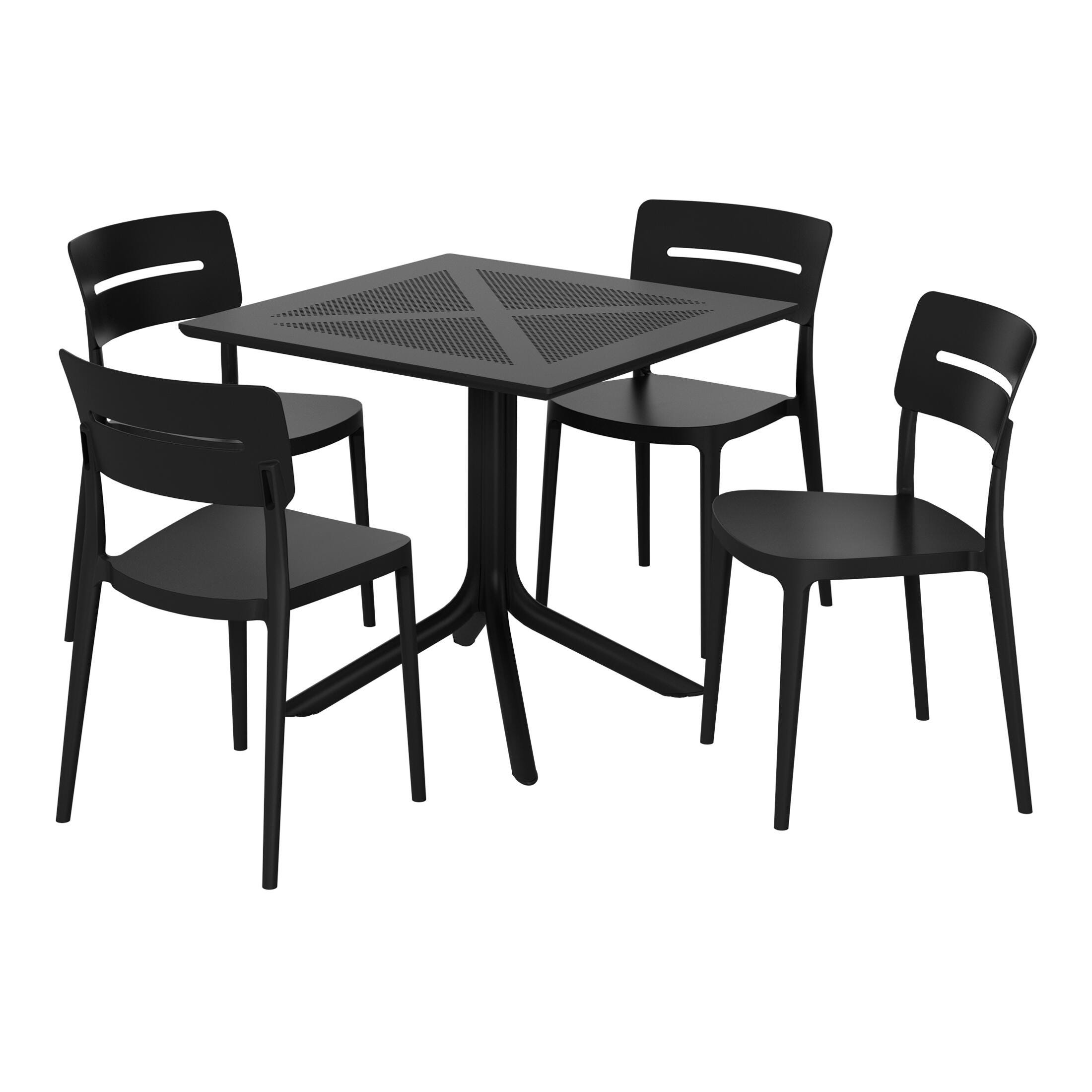 Westin Furniture Frond&Form Outdoor Square Ventilated Dining Table and 4 Chairs, Black, large