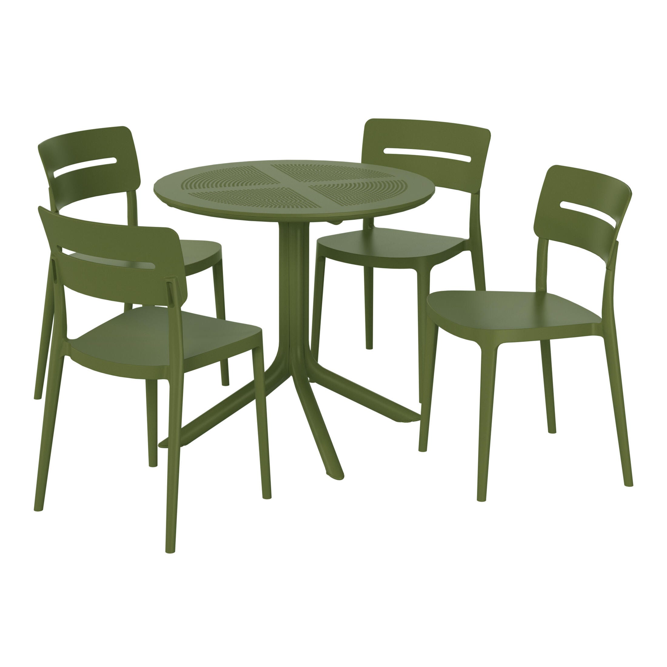 Westin Furniture Frond&Form Outdoor Round Dining Table and 4 Open Back Chairs, Olive Green, large