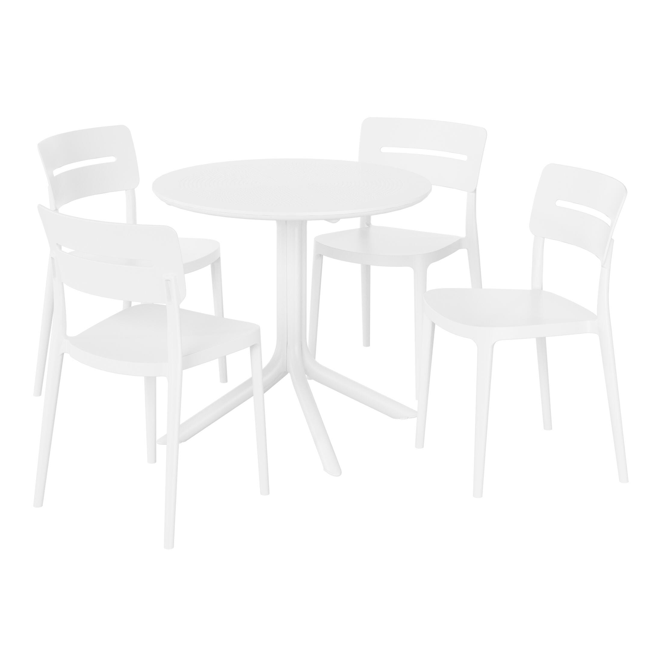 Westin Furniture Frond&Form Outdoor Round Dining Table and 4 Open Back Chairs, White, large