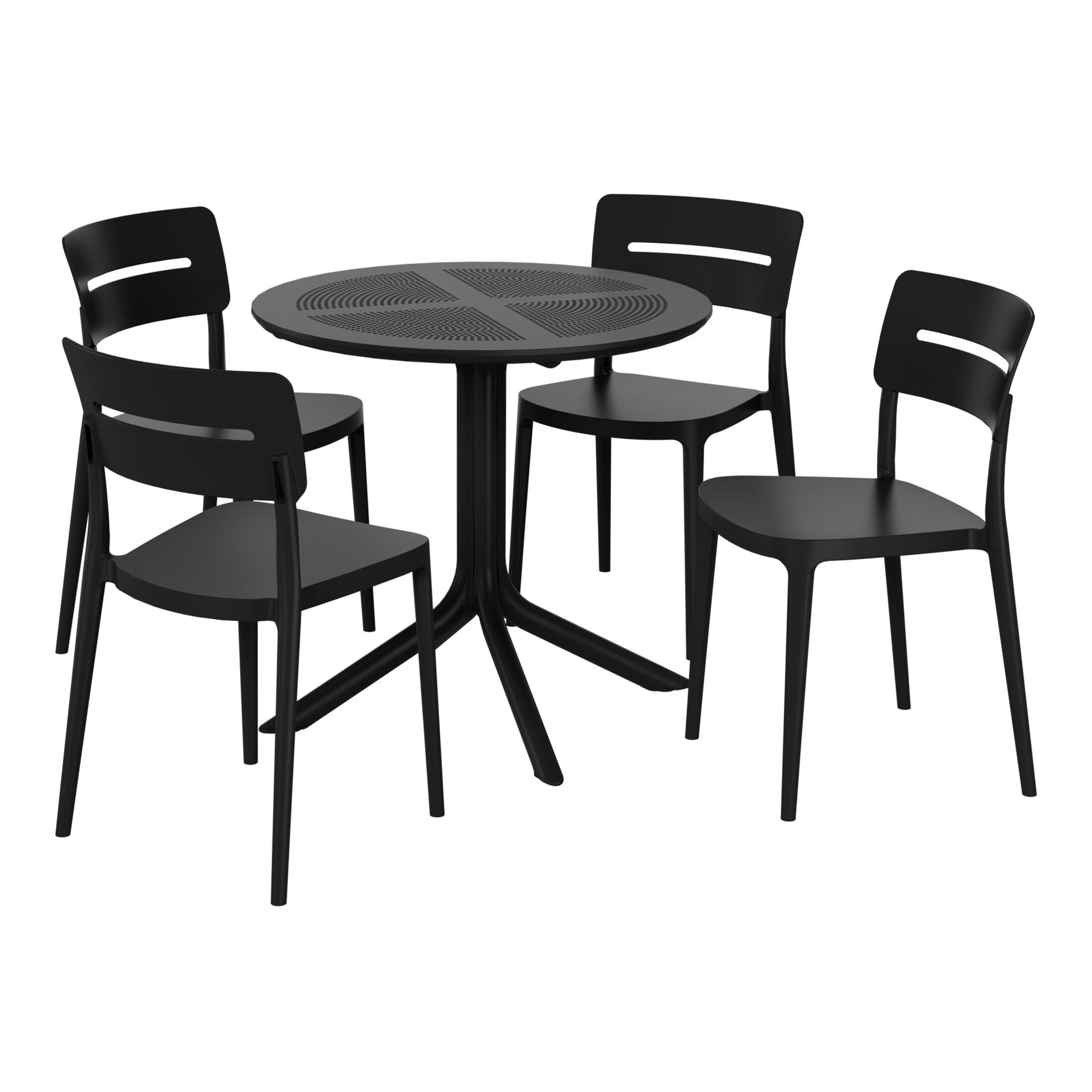 Westin Furniture Frond&Form Outdoor Round Dining Table and 4 Open Back Chairs, Black, large