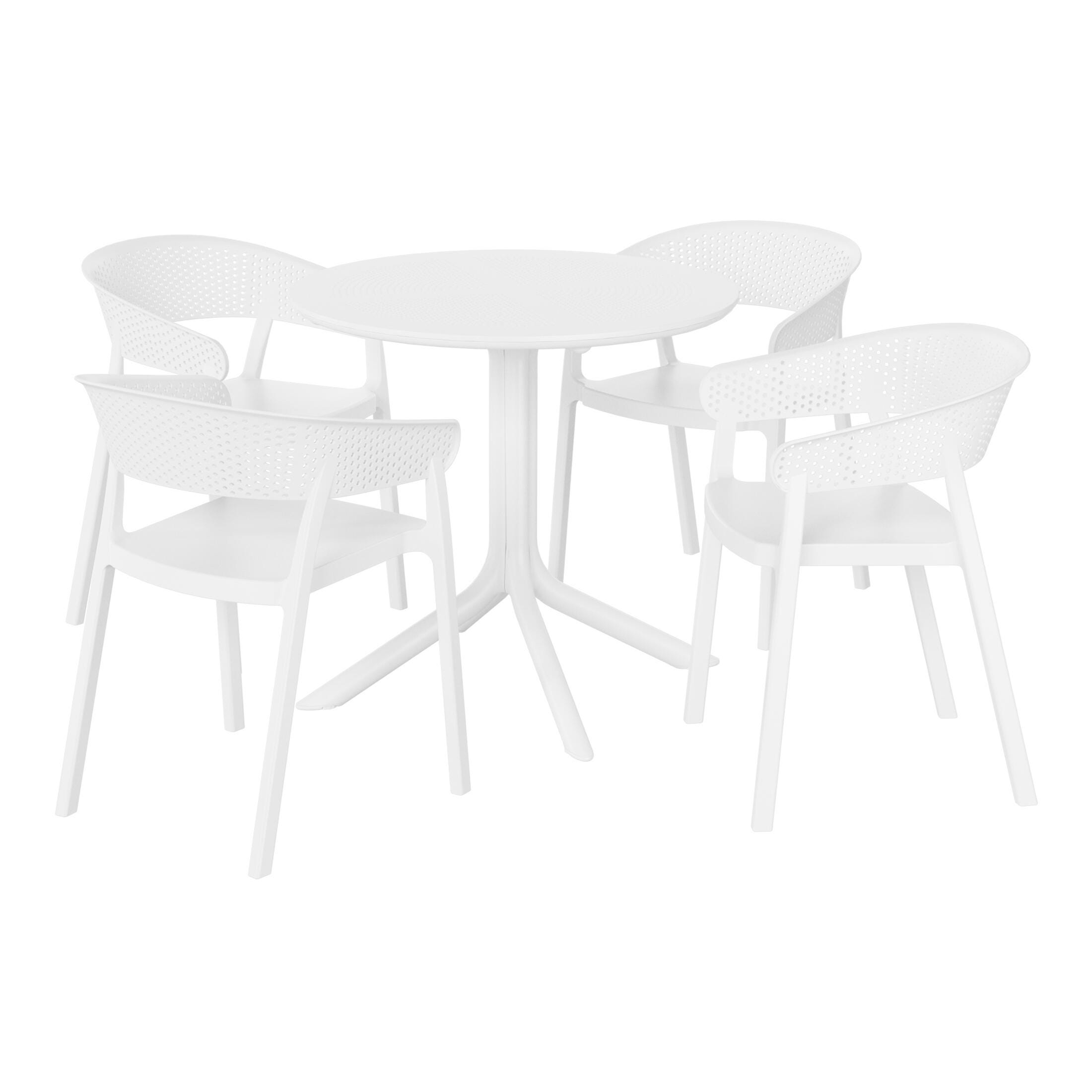 Westin Furniture Frond&Form Outdoor Round Dining Table and 4 Scoop Back Chairs, White, large