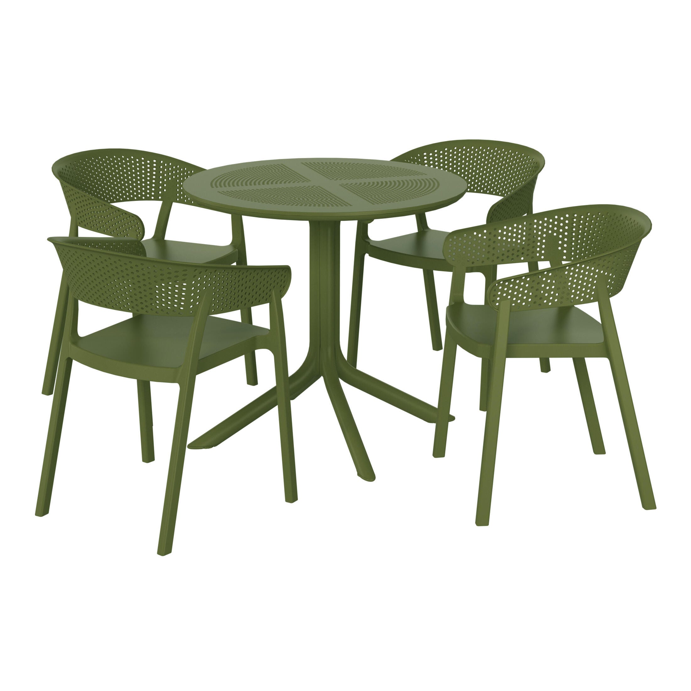 Westin Furniture Frond&Form Outdoor Round Dining Table and 4 Scoop Back Chairs, Olive Green, large