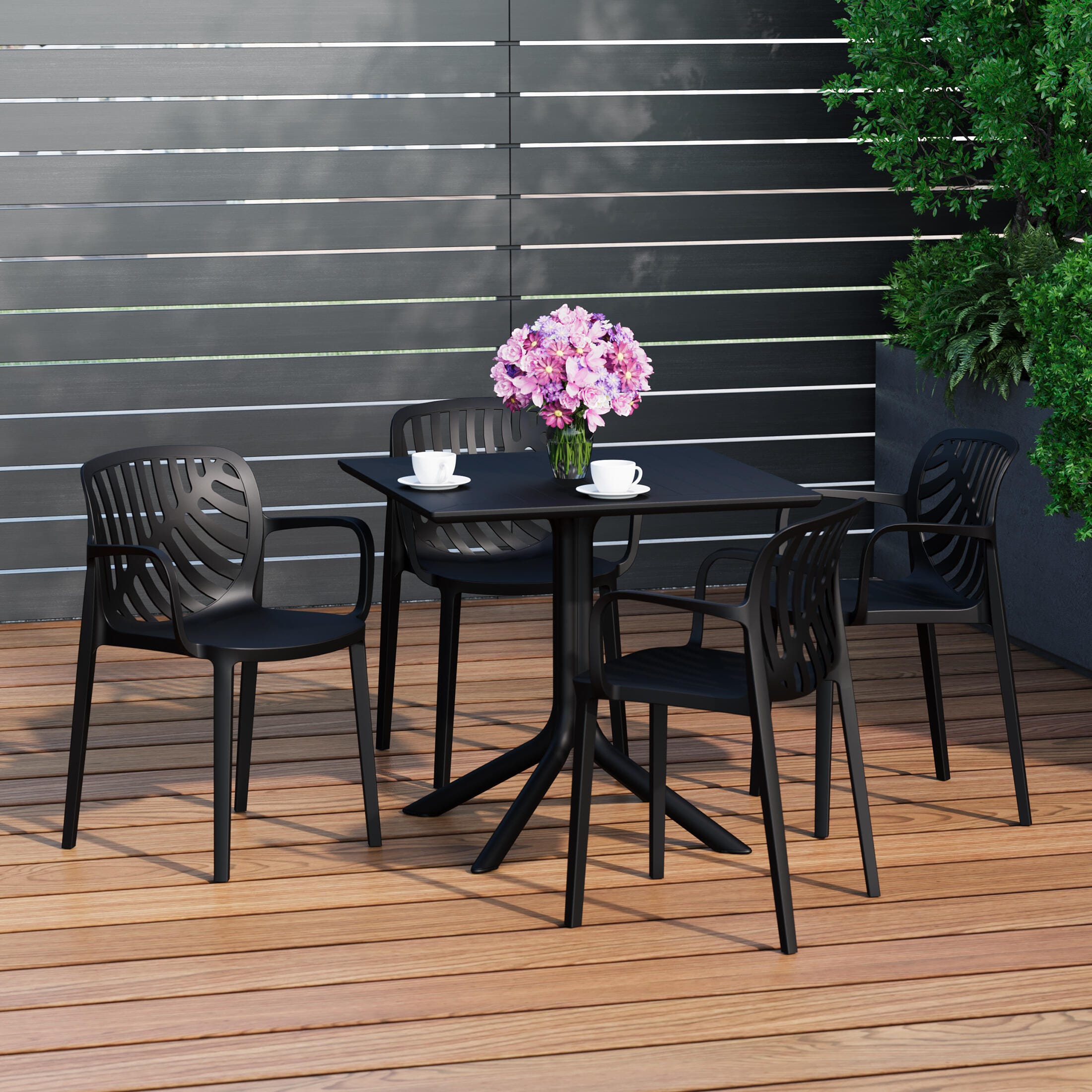 Westin Furniture Frond&Form Outdoor Dining Table and 4 Leaf Back Chairs, Black, rollover