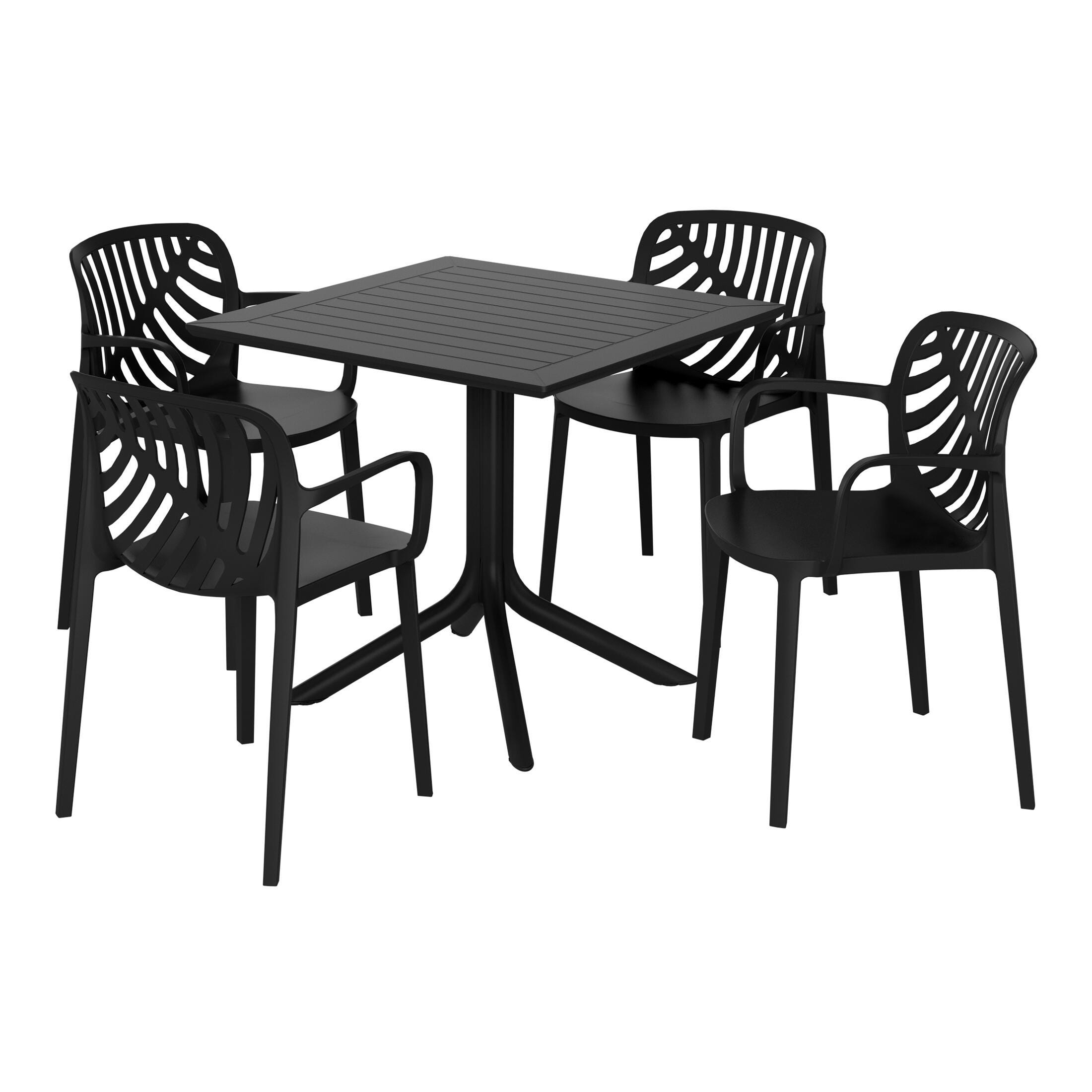 Westin Furniture Frond&Form Outdoor Dining Table and 4 Leaf Back Chairs, Black, large