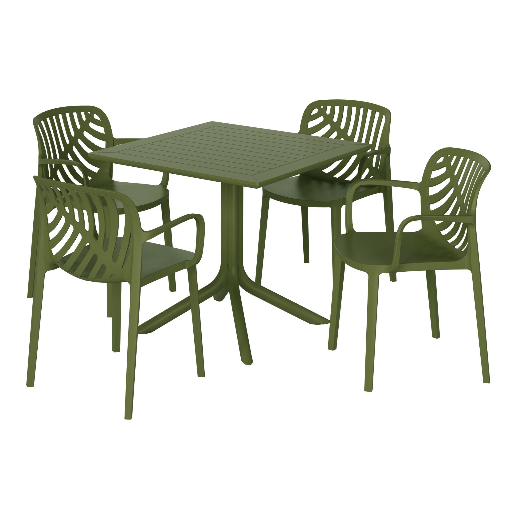 Westin Furniture Frond&Form Outdoor Dining Table and 4 Leaf Back Chairs, Olive Green, large