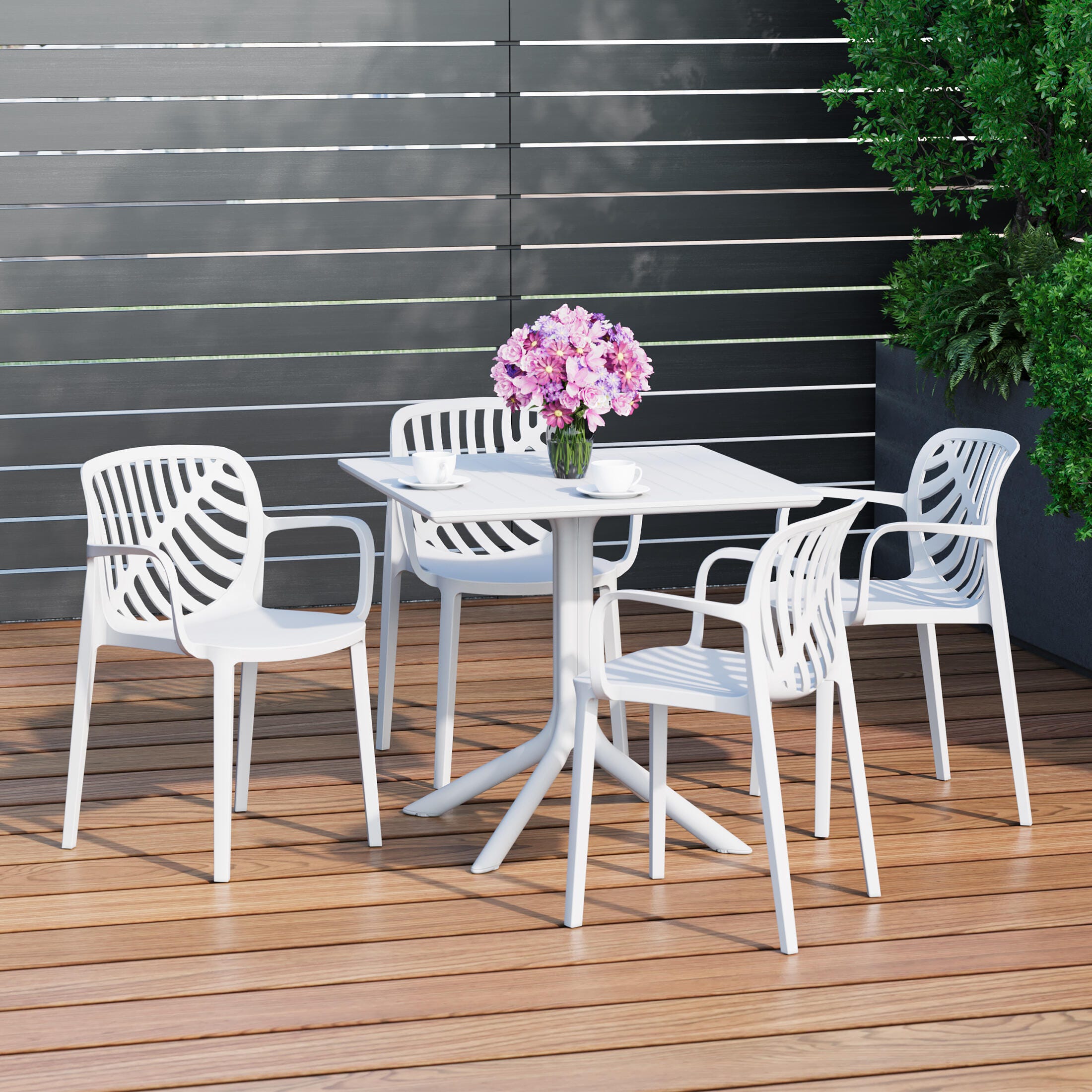 Westin Furniture Frond&Form Outdoor Dining Table and 4 Leaf Back Chairs, White, rollover