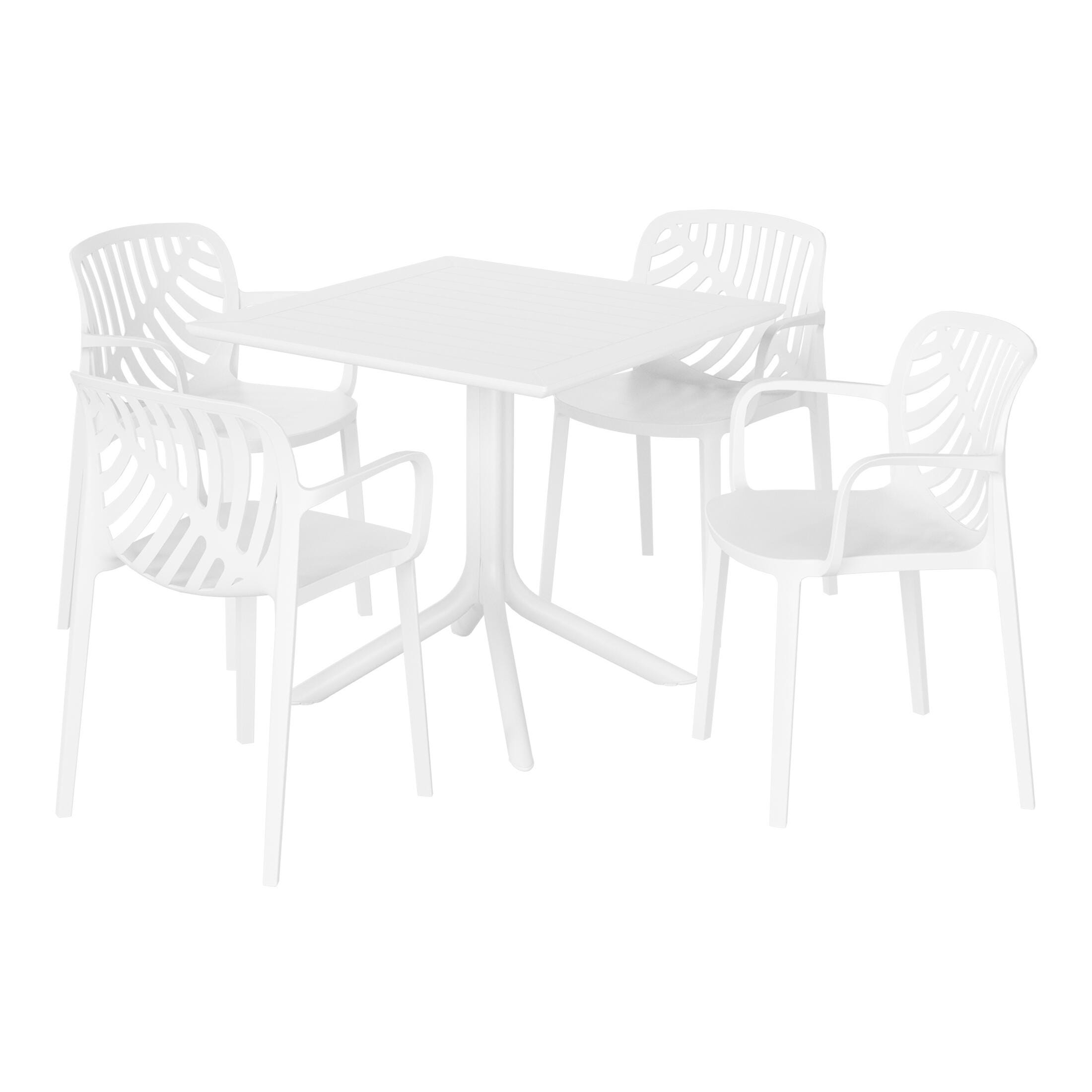 Westin Furniture Frond&Form Outdoor Dining Table and 4 Leaf Back Chairs, White, large
