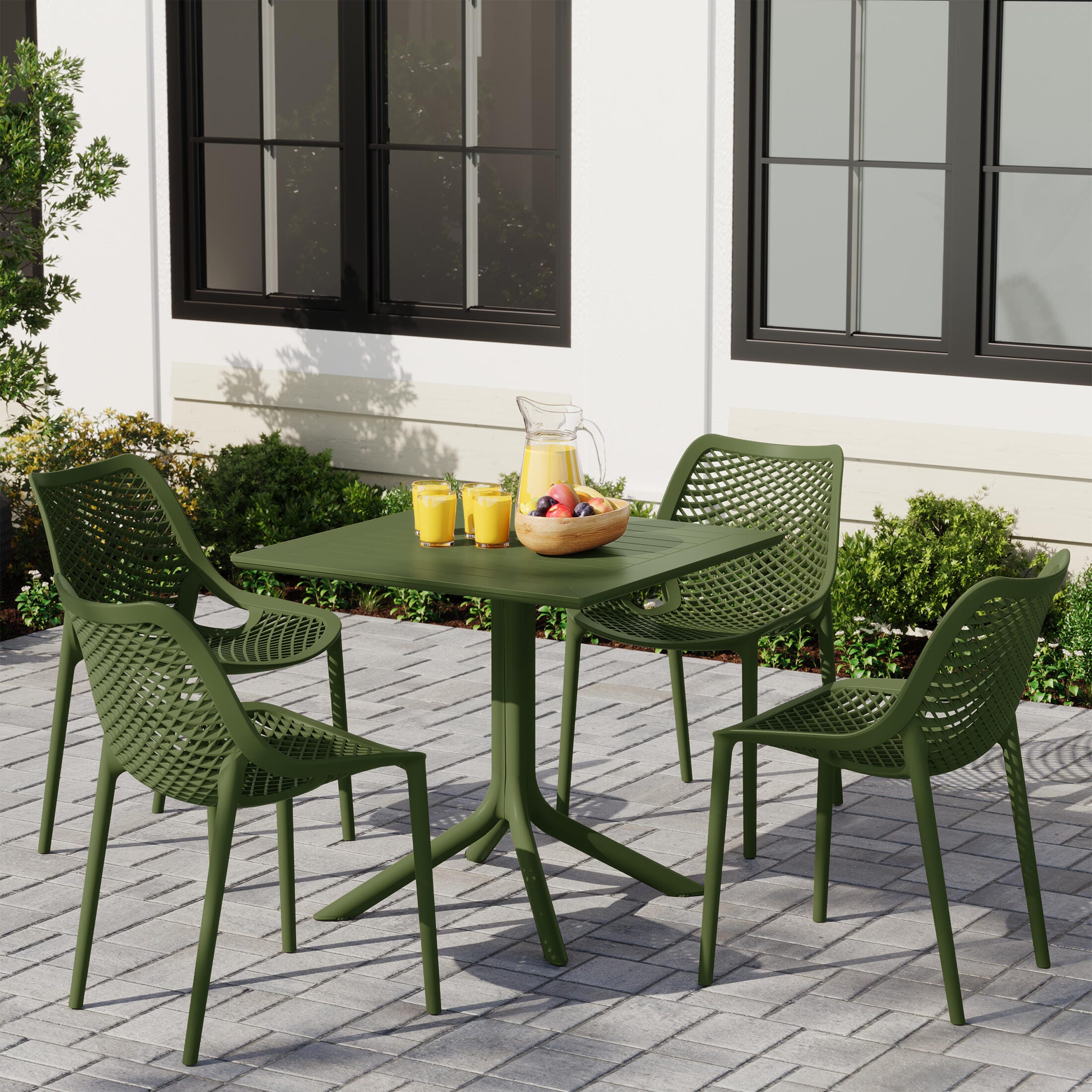 Westin Furniture Frond&Form Outdoor Square Dining Table and 4 Mesh Back Chairs, Olive Green, rollover