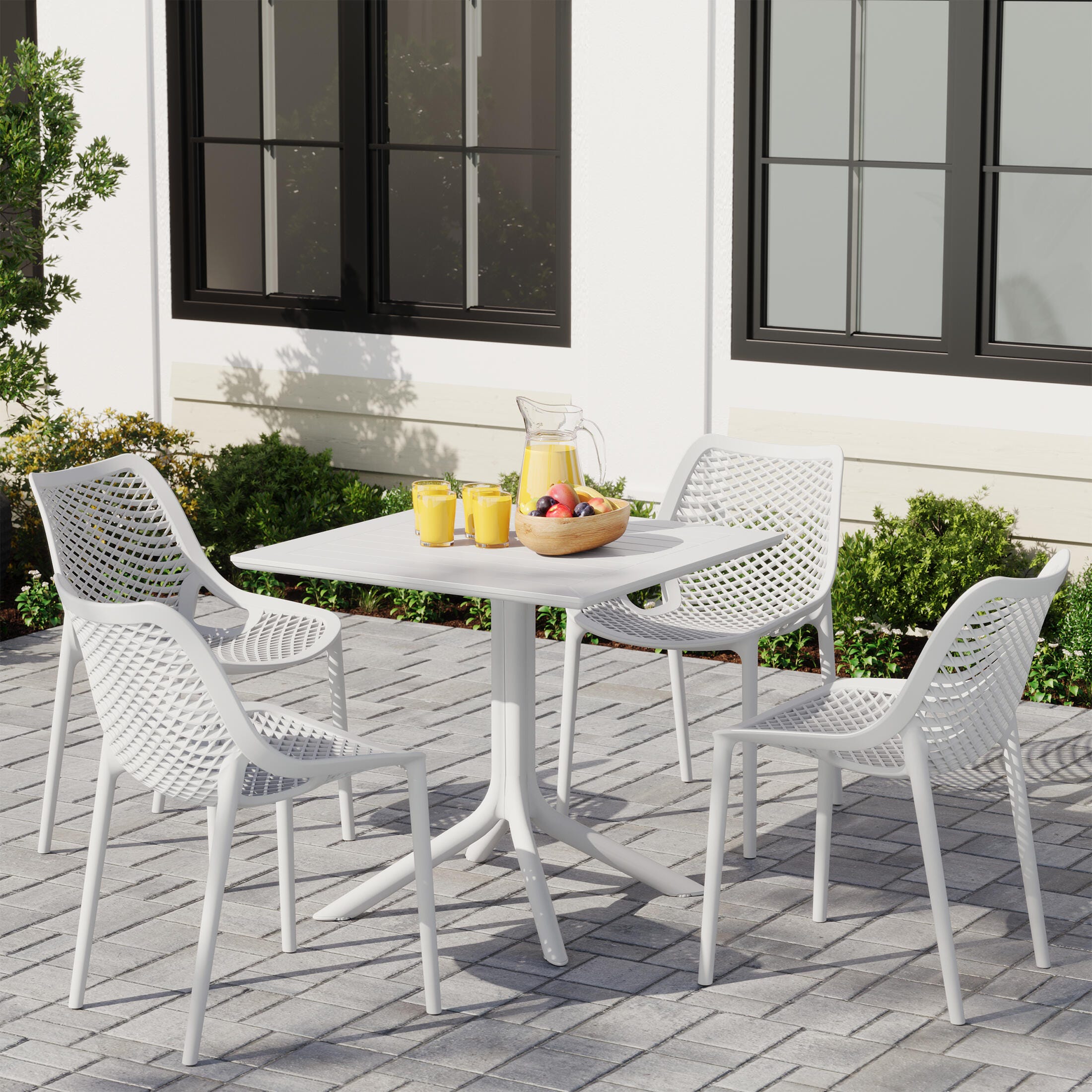 Westin Furniture Frond&Form Outdoor Square Dining Table and 4 Mesh Back Chairs, White, rollover