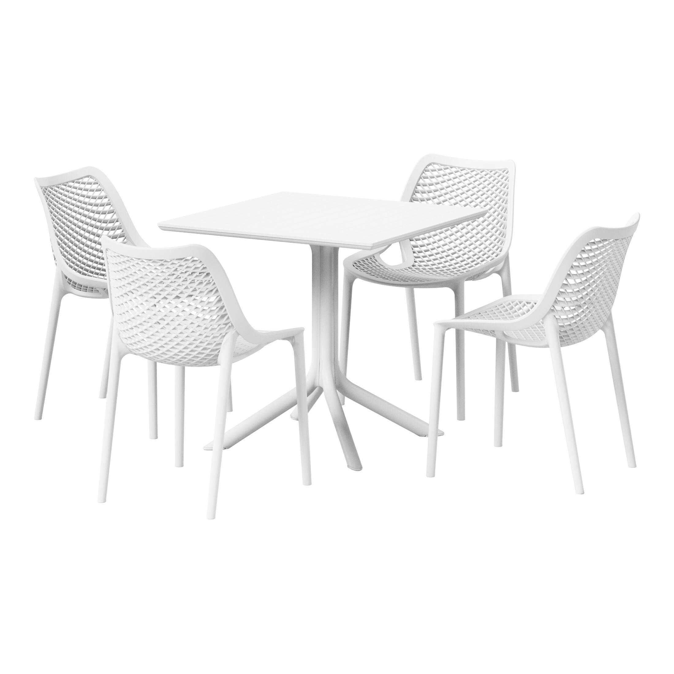 Westin Furniture Frond&Form Outdoor Square Dining Table and 4 Mesh Back Chairs, White, large