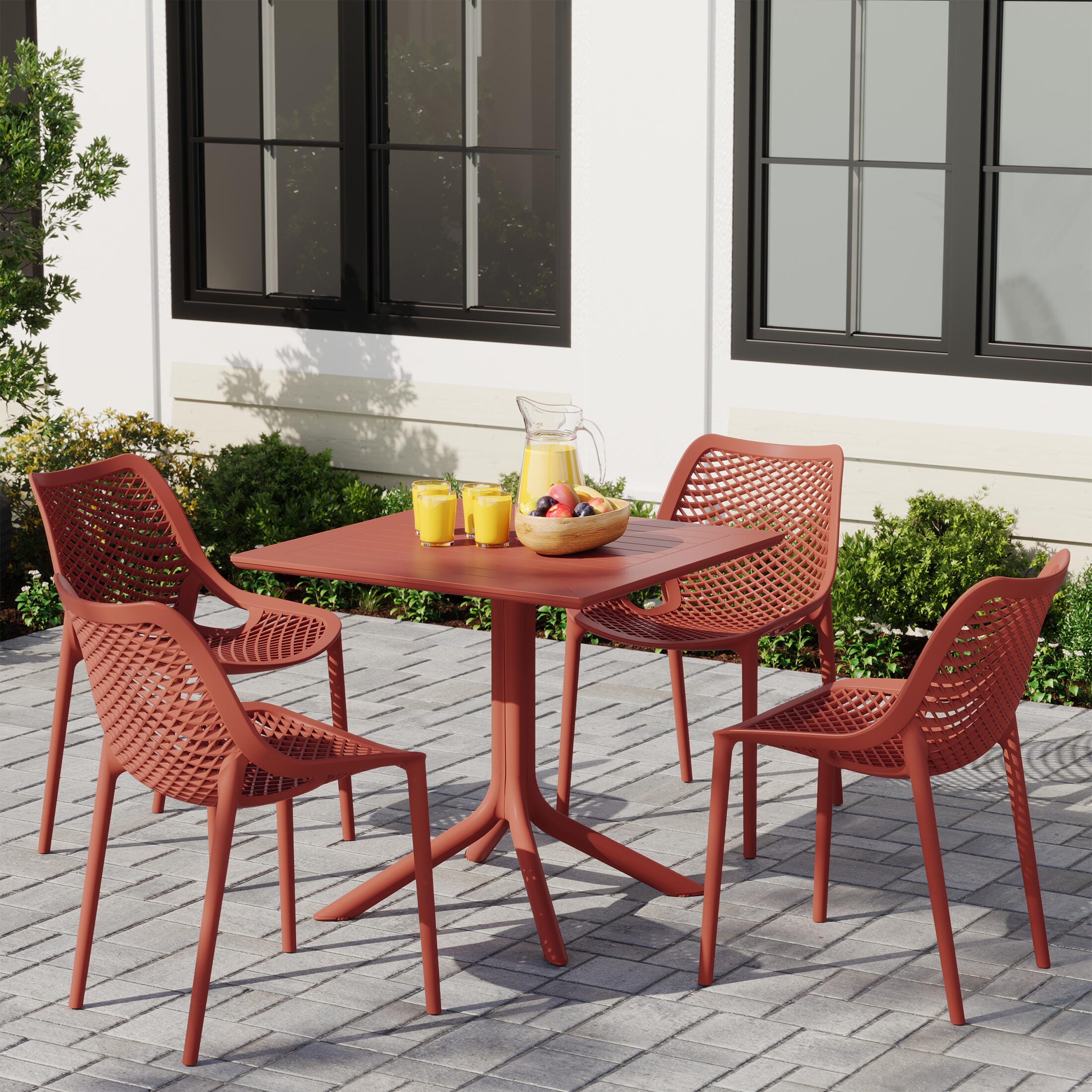 Westin Furniture Frond&Form Outdoor Square Dining Table and 4 Mesh Back Chairs, Red, rollover