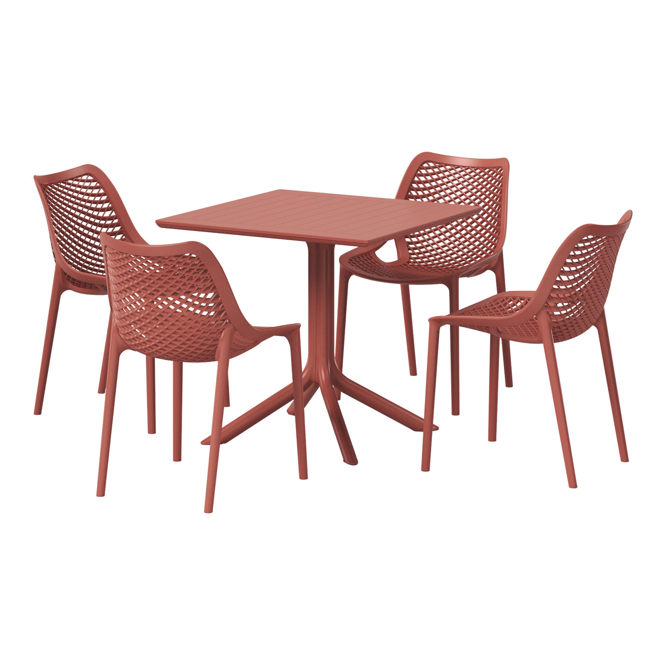 Westin Furniture Frond&Form Outdoor Square Dining Table and 4 Mesh Back Chairs, Red, large