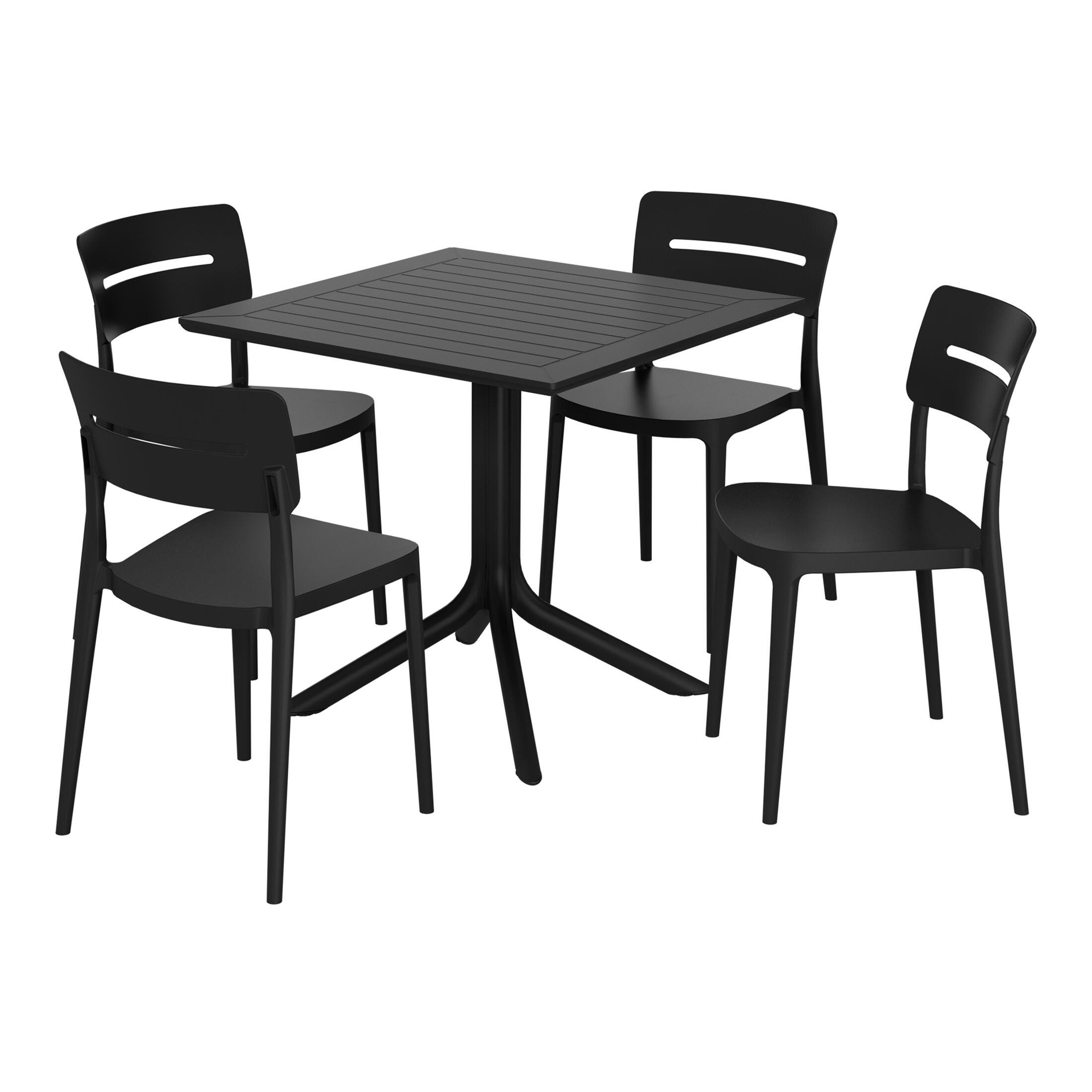 Westin Furniture Frond&Form Outdoor Square Dining Table and 4 Open Back Chairs, Black, large
