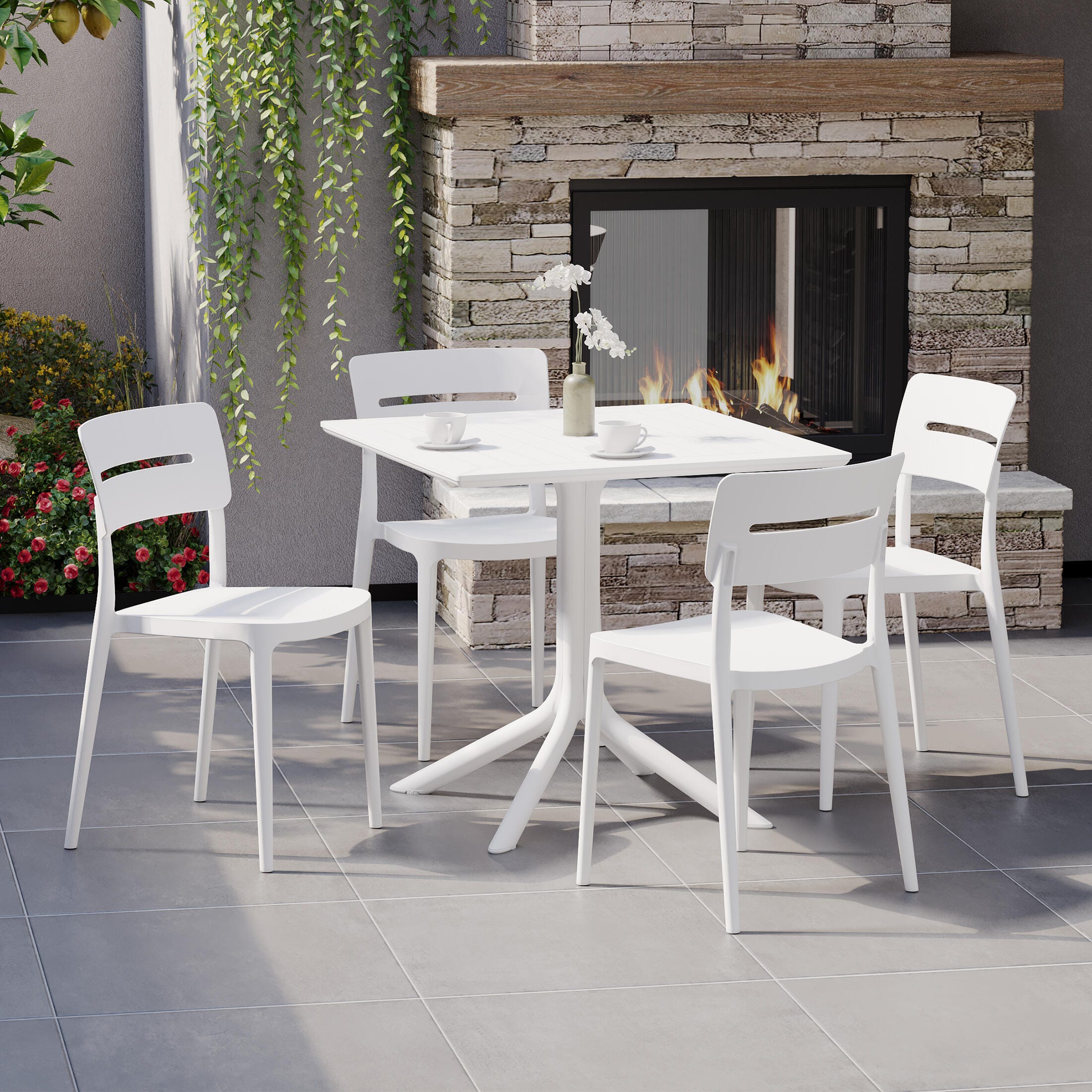 Westin Furniture Frond&Form Outdoor Square Dining Table and 4 Open Back Chairs, White, rollover