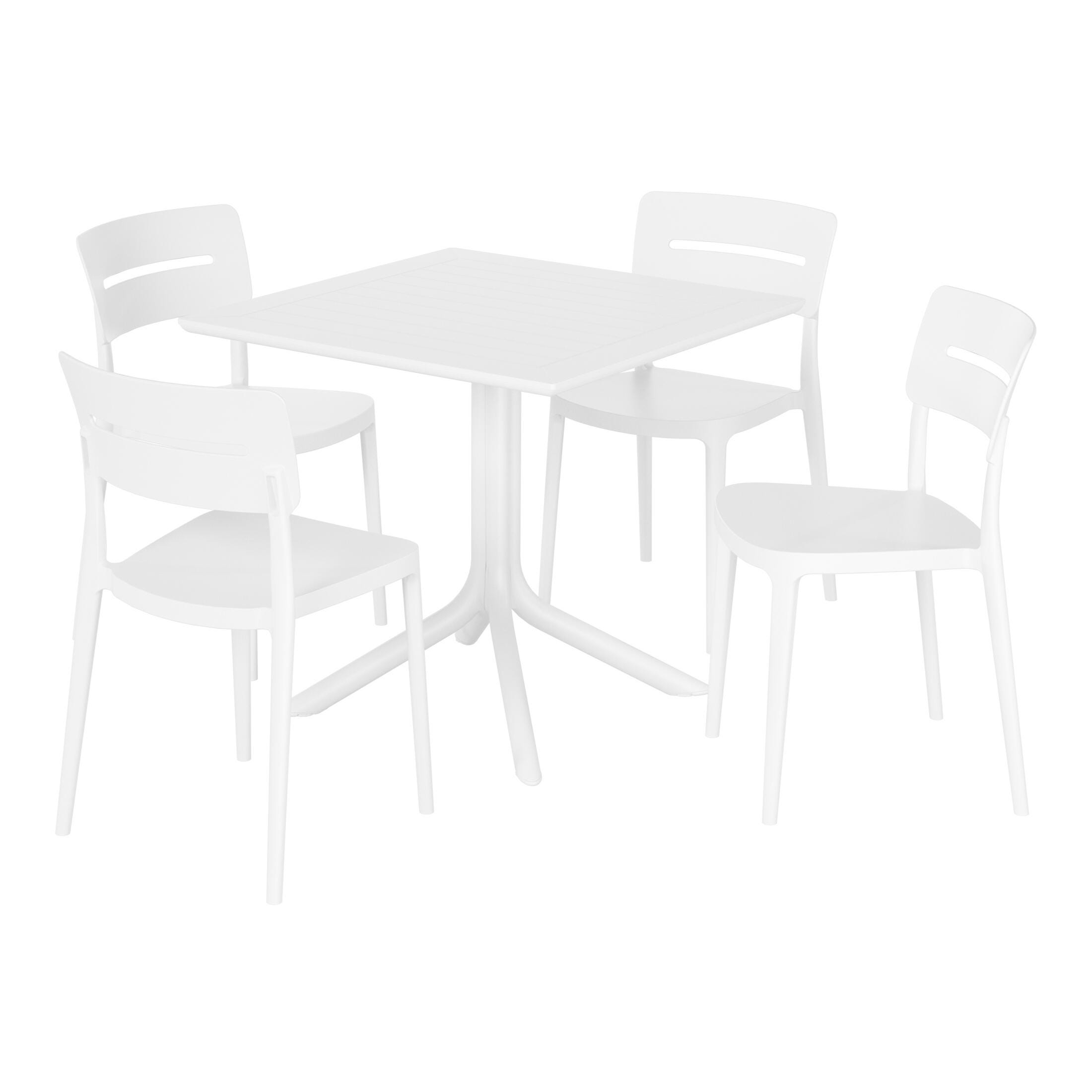Westin Furniture Frond&Form Outdoor Square Dining Table and 4 Open Back Chairs, White, large