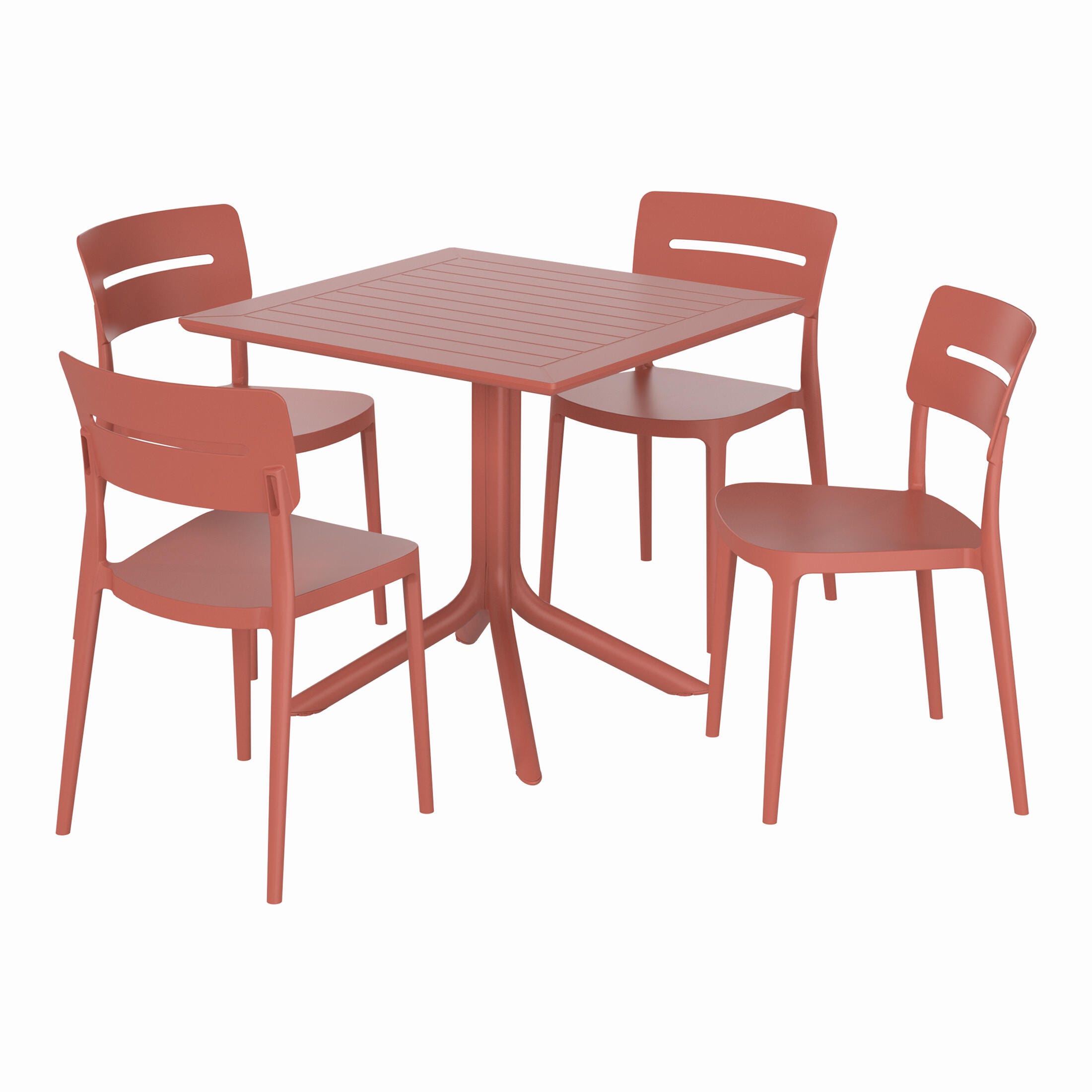 Westin Furniture Frond&Form Outdoor Square Dining Table and 4 Open Back Chairs, Red, large