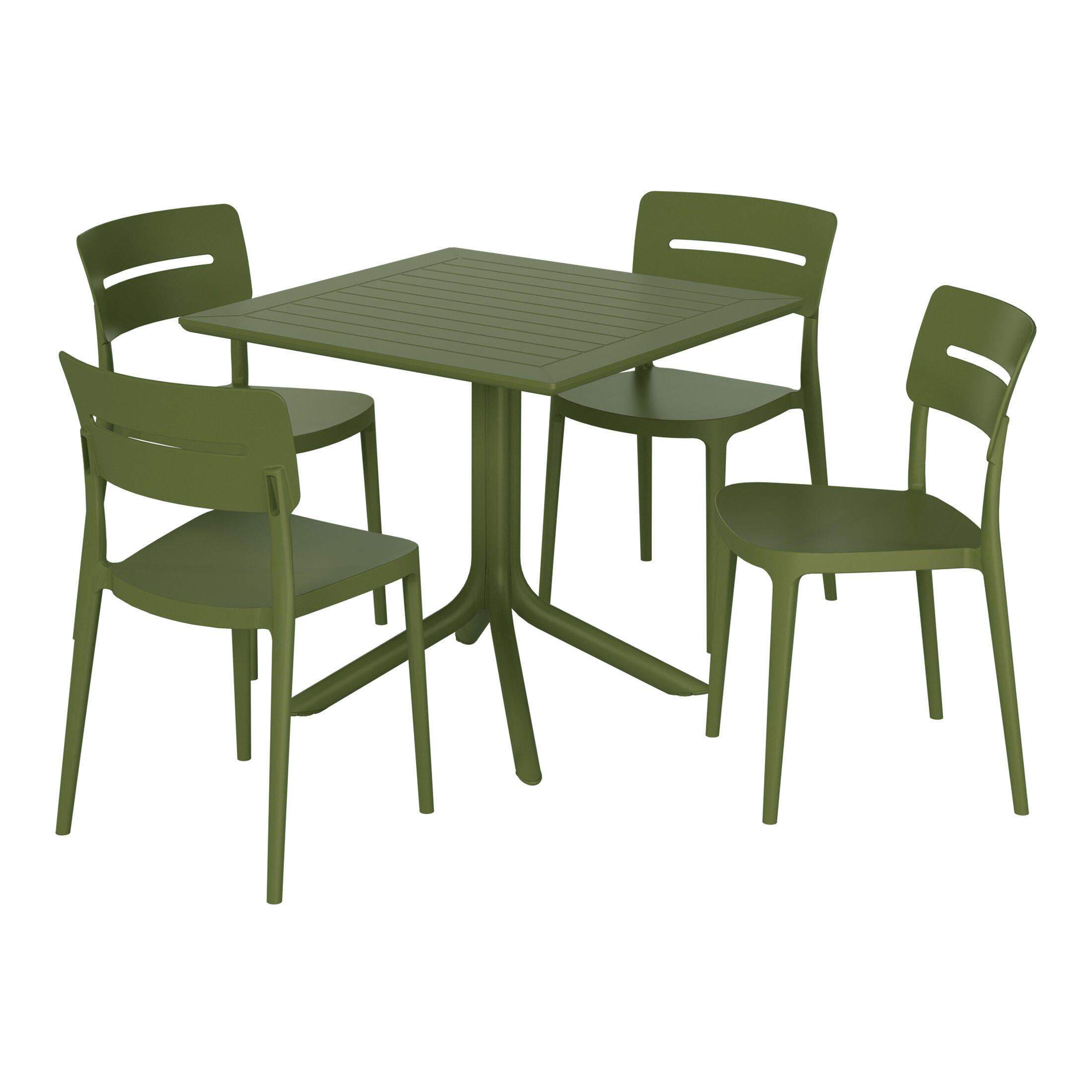Westin Furniture Frond&Form Outdoor Square Dining Table and 4 Open Back Chairs, Olive Green, large