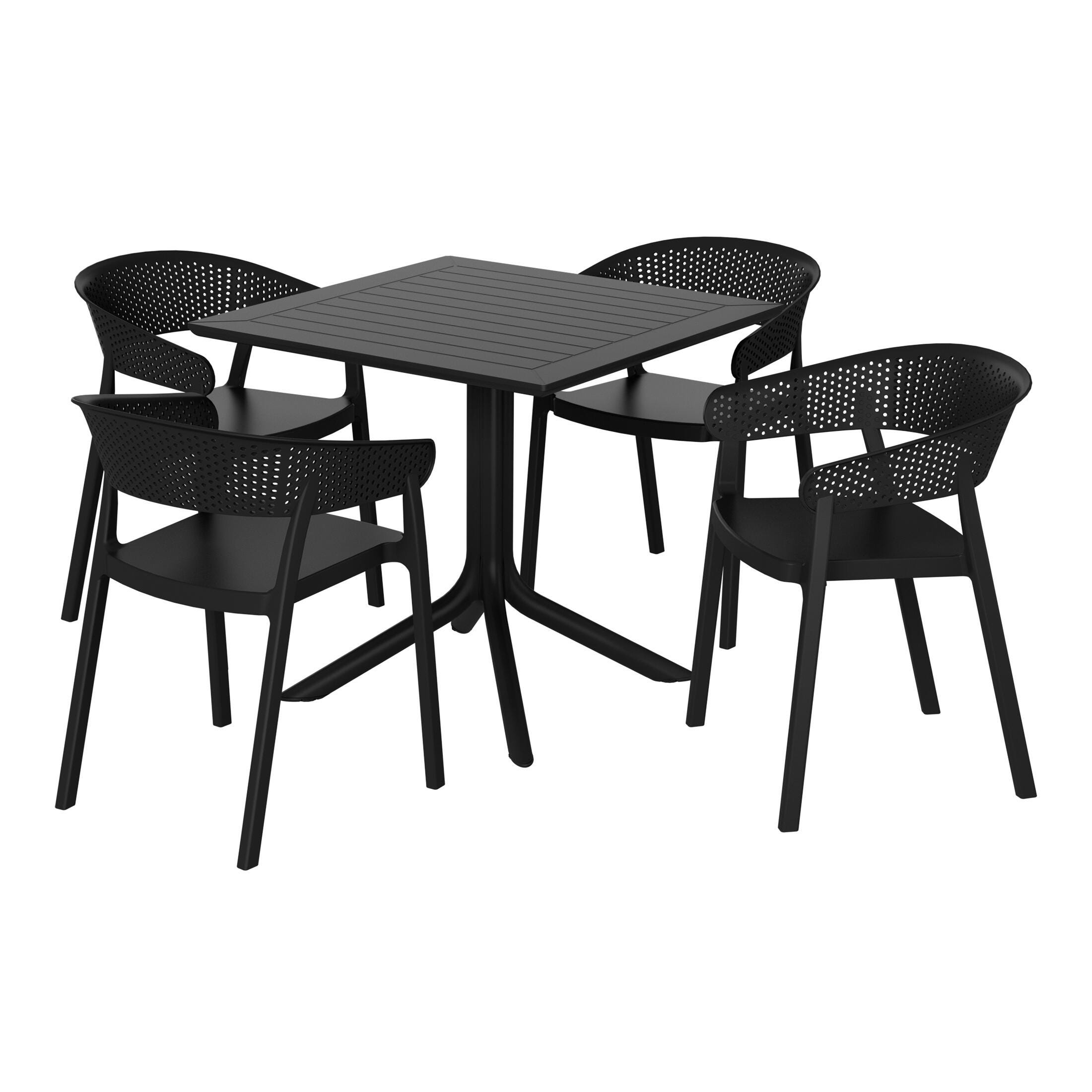 Westin Furniture Frond&Form Outdoor Square Dining Table and 4 Scoop Back Chairs, Black, large