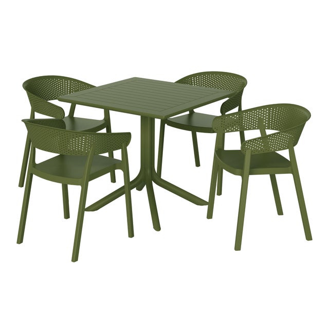 Westin Furniture Frond&Form Outdoor Square Dining Table and 4 Scoop Back Chairs, Olive Green