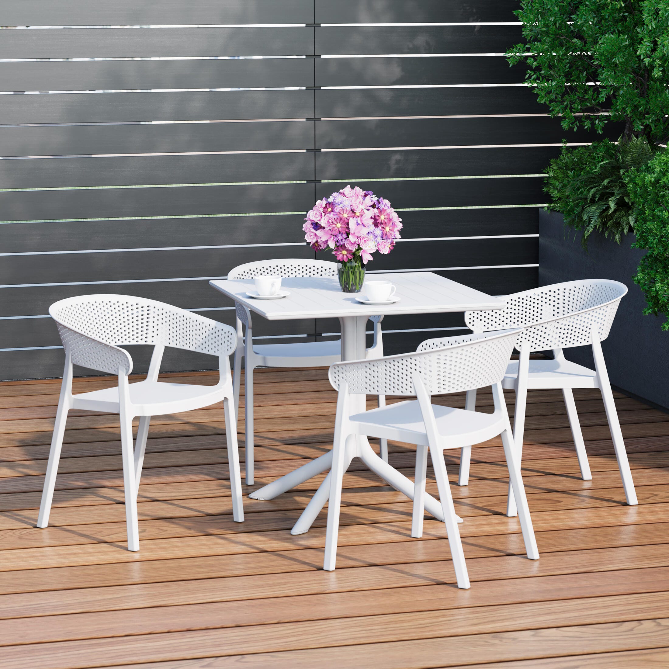 Westin Furniture Frond&Form Outdoor Square Dining Table and 4 Scoop Back Chairs, White, rollover