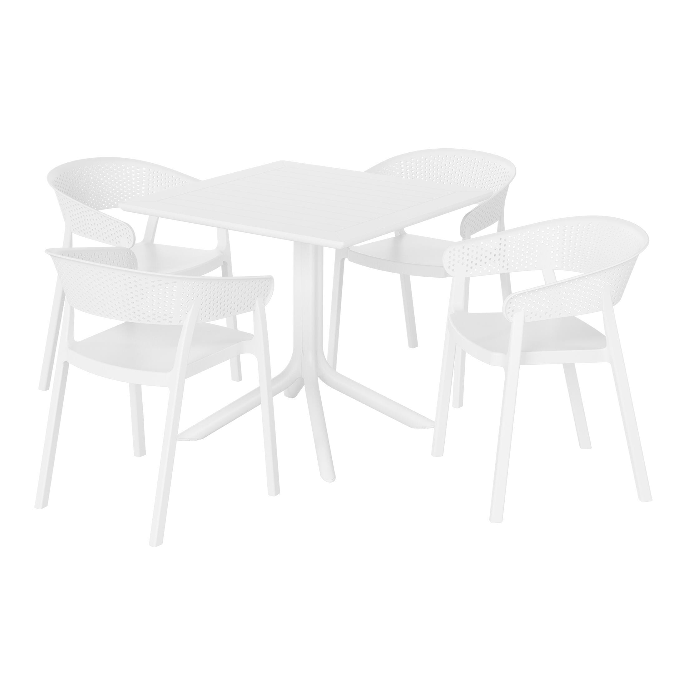 Westin Furniture Frond&Form Outdoor Square Dining Table and 4 Scoop Back Chairs, White, large
