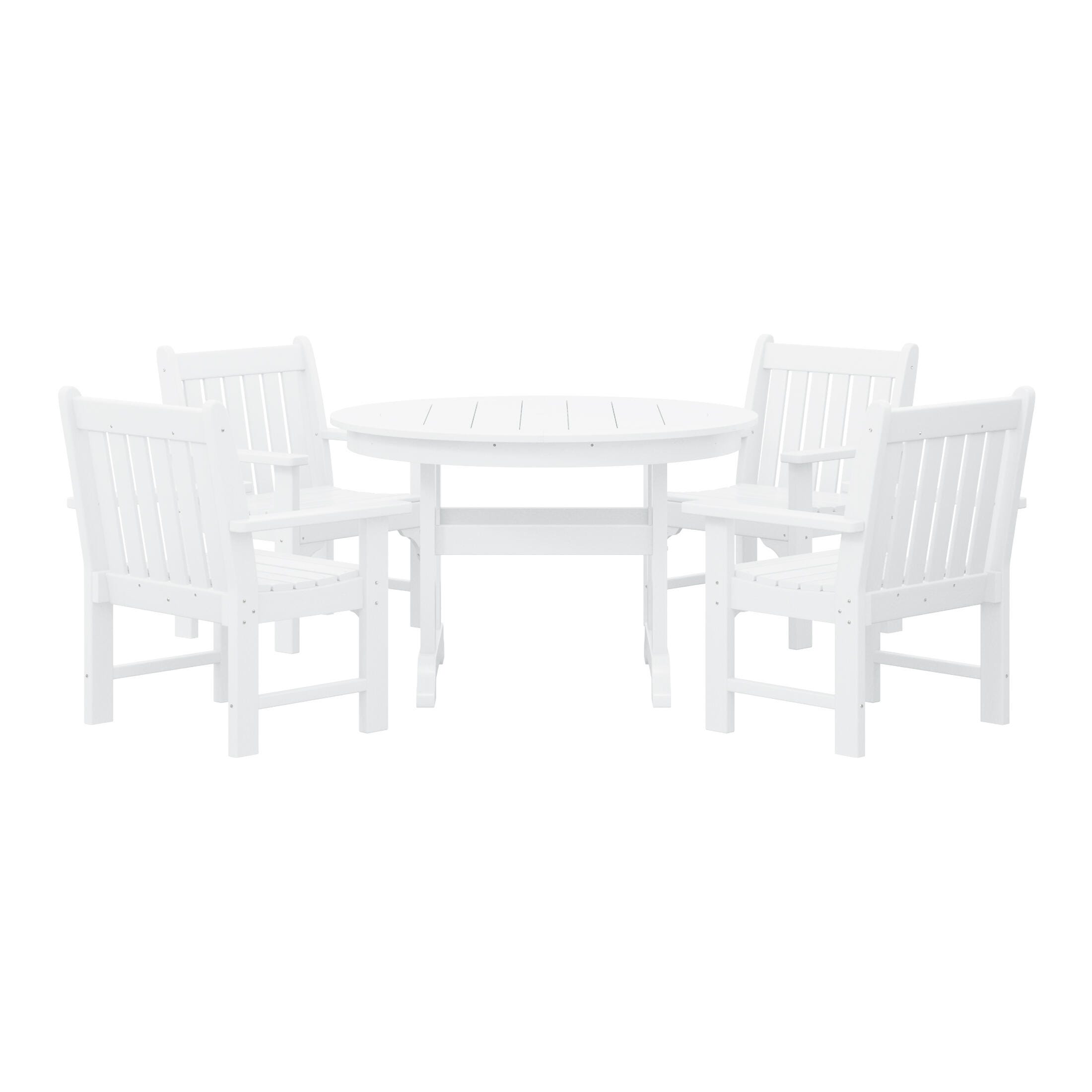 Westin Furniture Laguna Outdoor Patio Round Table and 4 Arm Chairs, White, large
