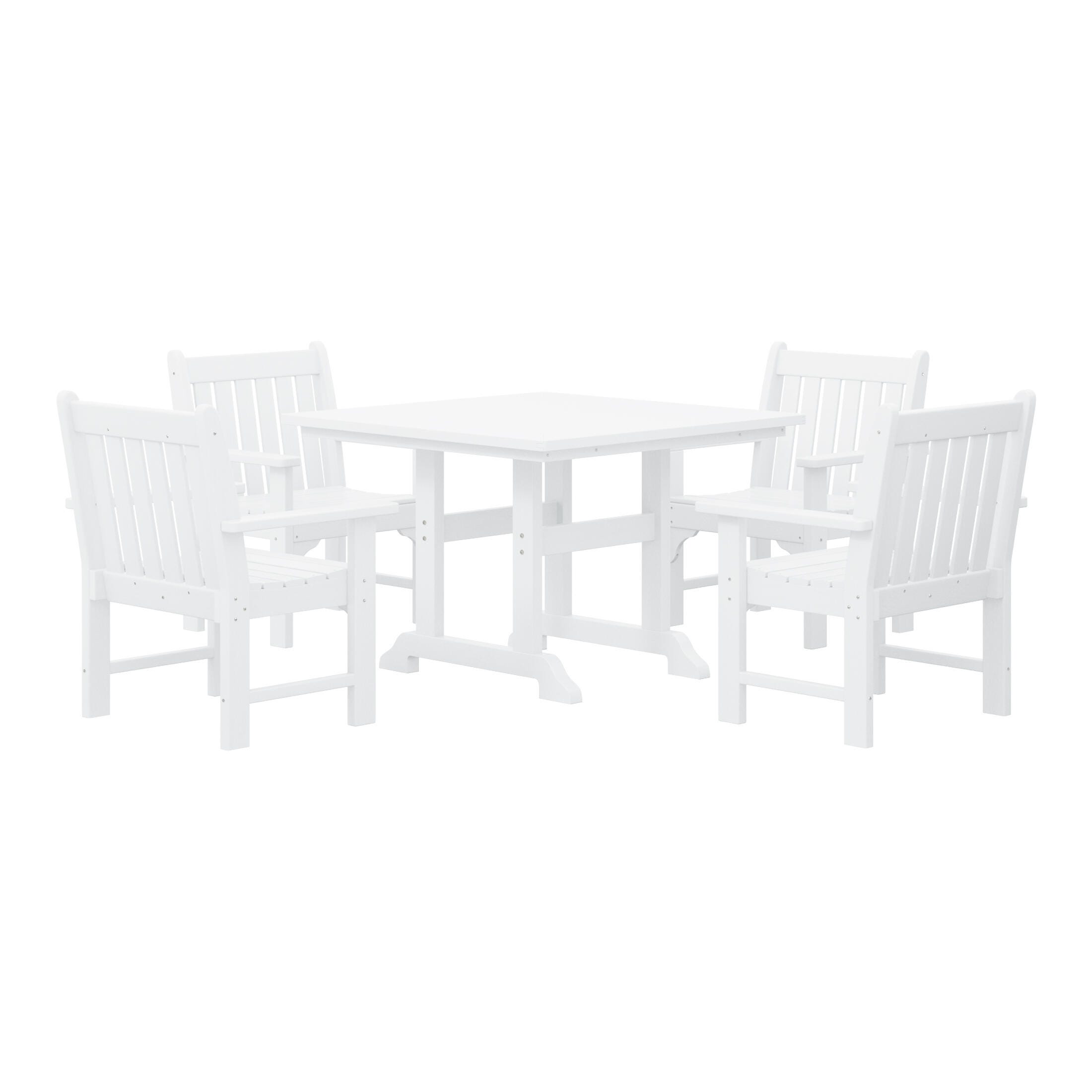 Westin Furniture Laguna Outdoor Square Dining Table and 4 Arm Chairs, White, large