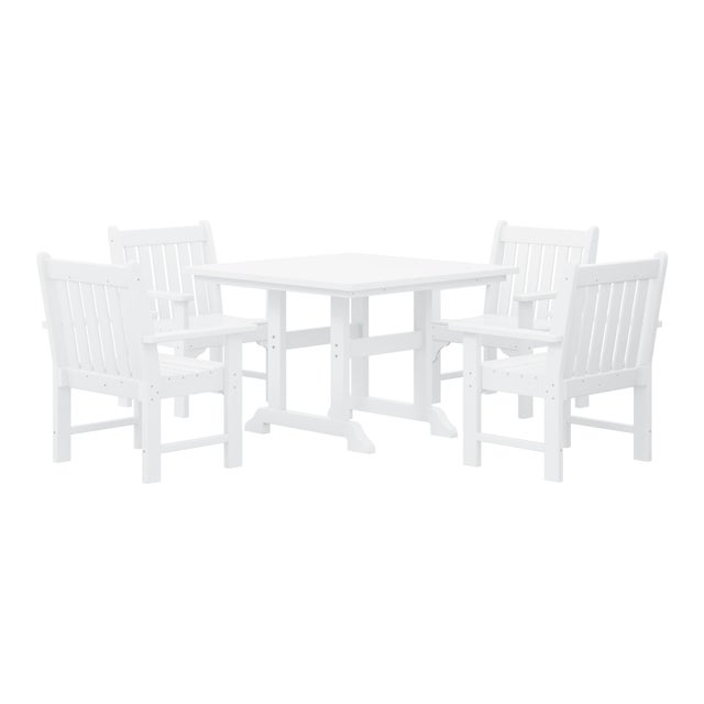 Westin Furniture Laguna Outdoor Square Dining Table and 4 Arm Chairs, White