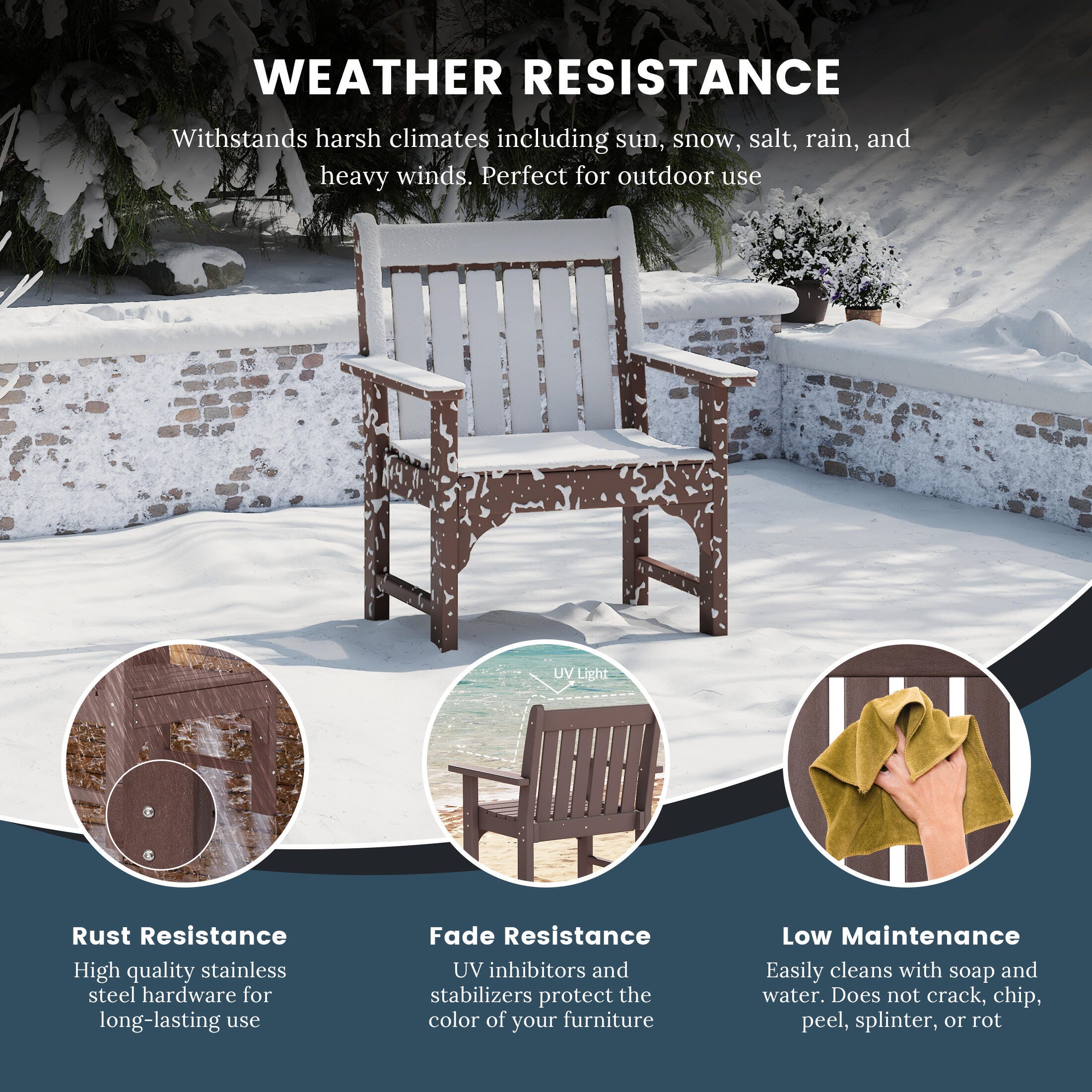 Westin Furniture Laguna Outdoor Square Dining Table and 4 Arm Chairs, Dark Brown, large
