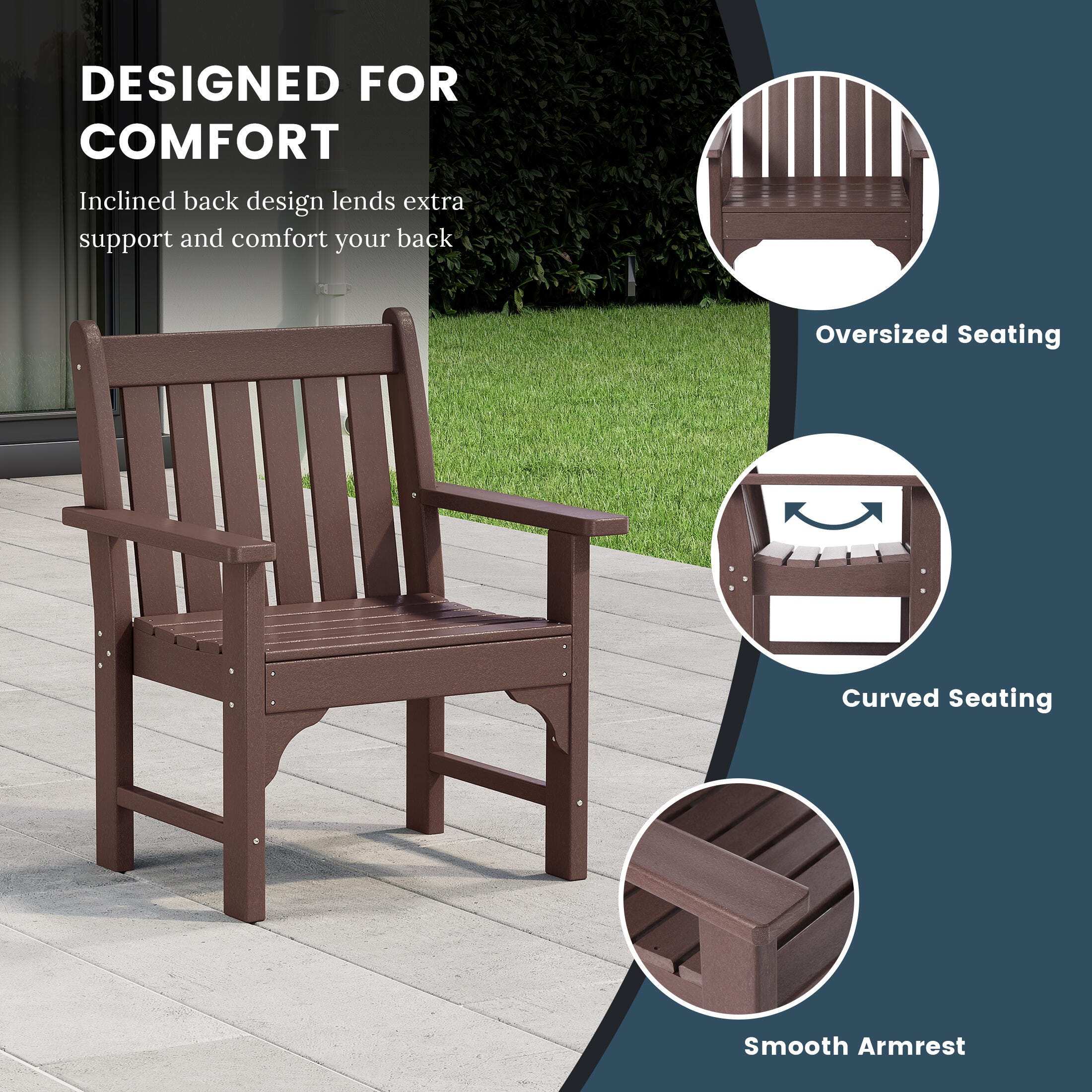 Westin Furniture Laguna Outdoor Square Dining Table and 4 Arm Chairs, Dark Brown, large