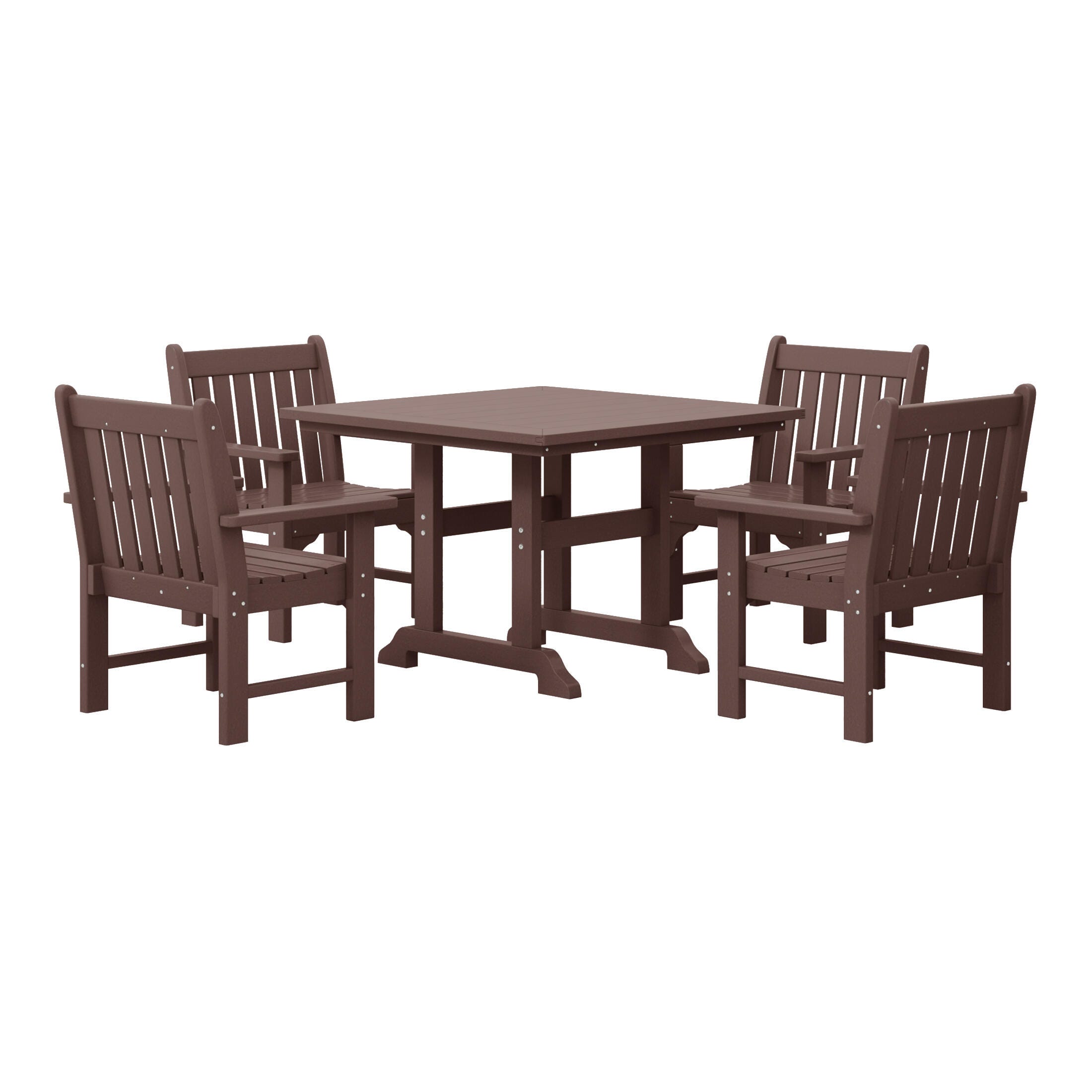 Westin Furniture Laguna Outdoor Square Dining Table and 4 Arm Chairs, Dark Brown, large