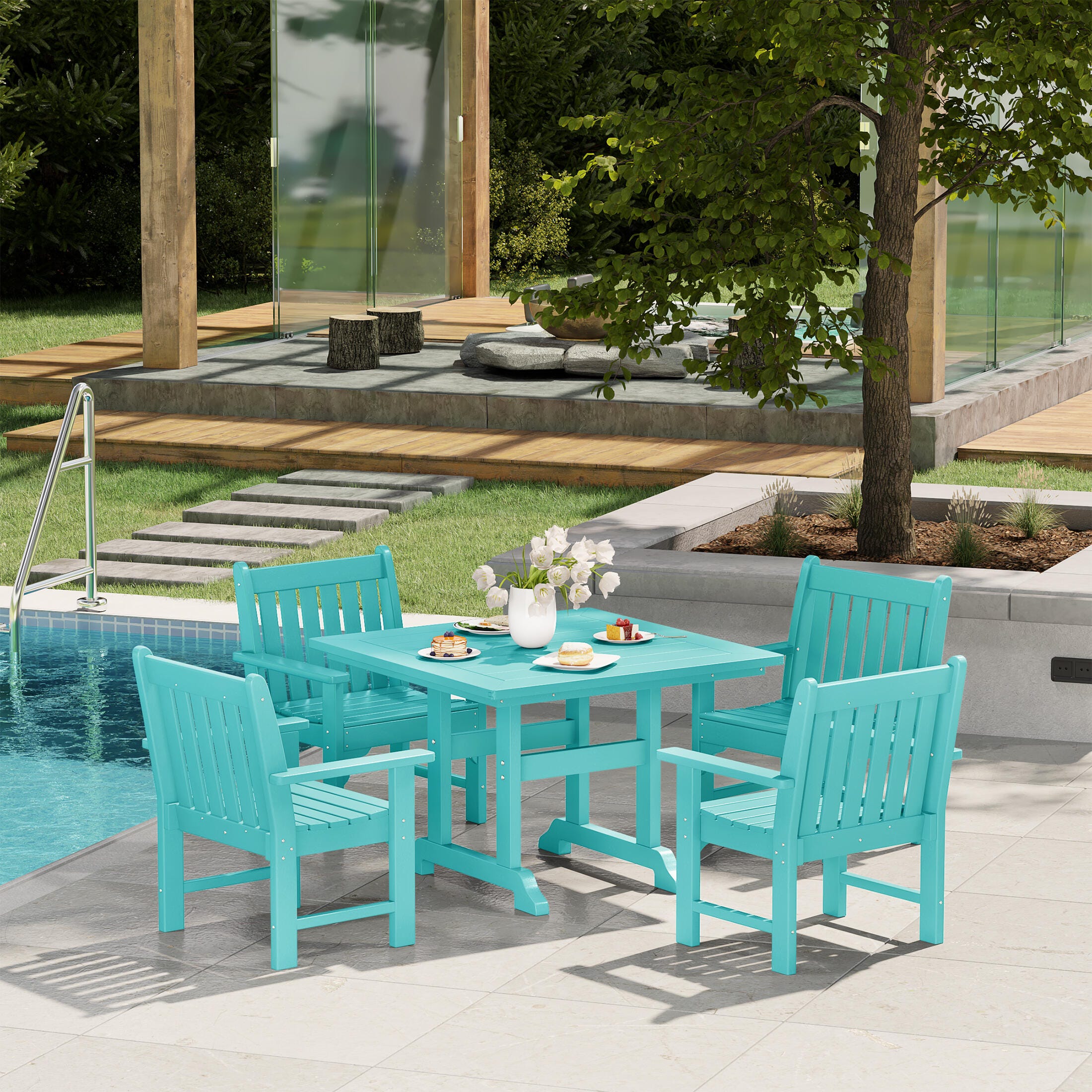 Westin Furniture Laguna Outdoor Square Dining Table and 4 Arm Chairs, Turquoise, rollover