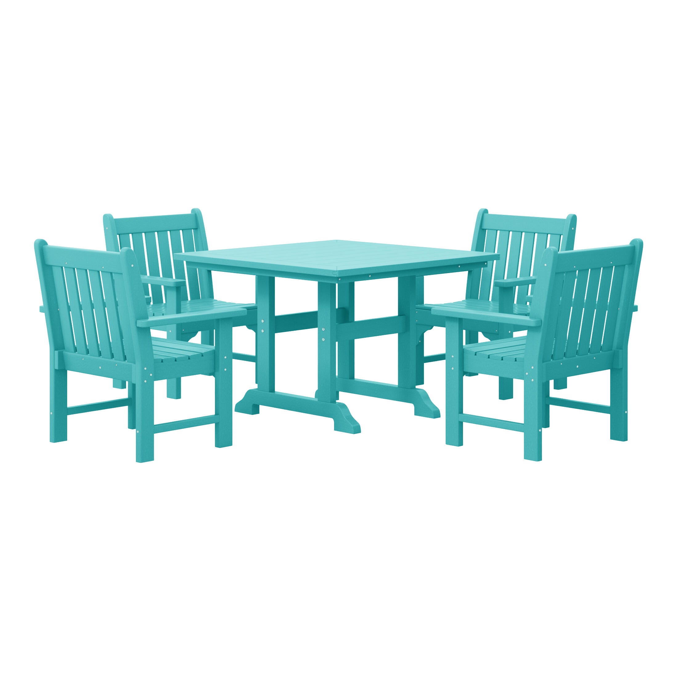 Westin Furniture Laguna Outdoor Square Dining Table and 4 Arm Chairs, Turquoise, large