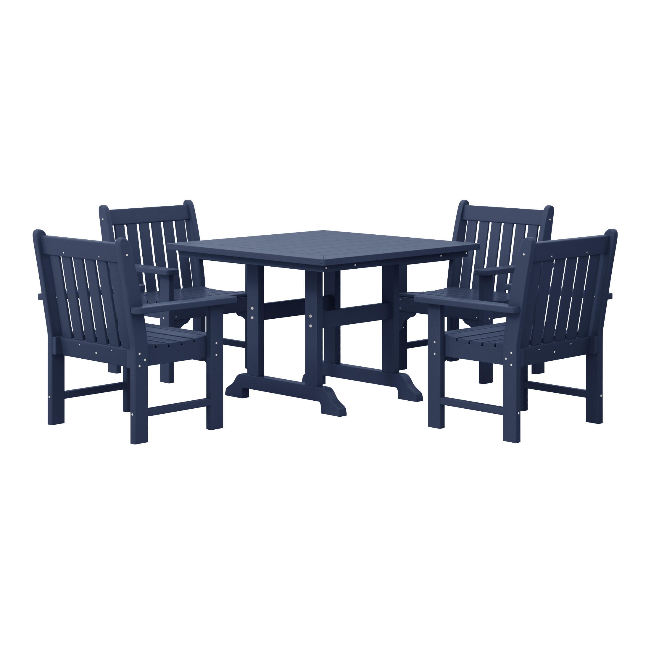 Westin Furniture Laguna Outdoor Square Dining Table and 4 Arm Chairs, Navy Blue, large