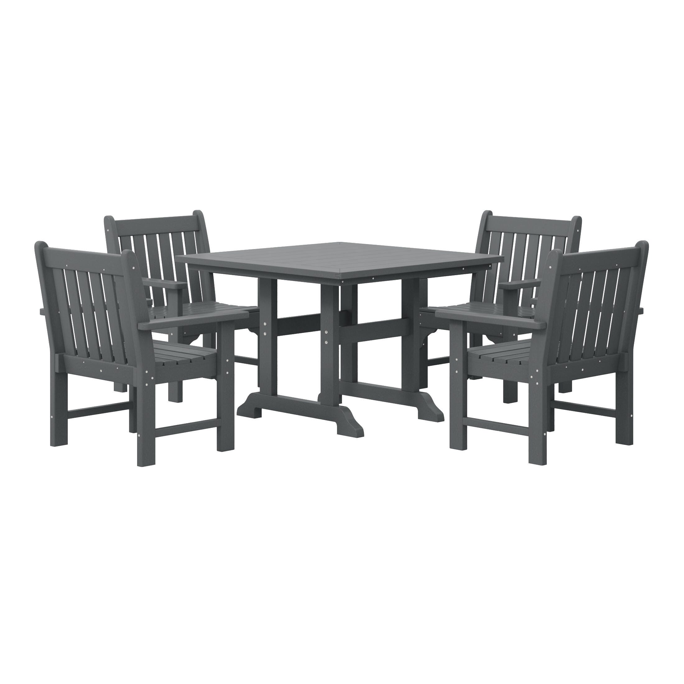 Westin Furniture Laguna Outdoor Square Dining Table and 4 Arm Chairs, Gray, large