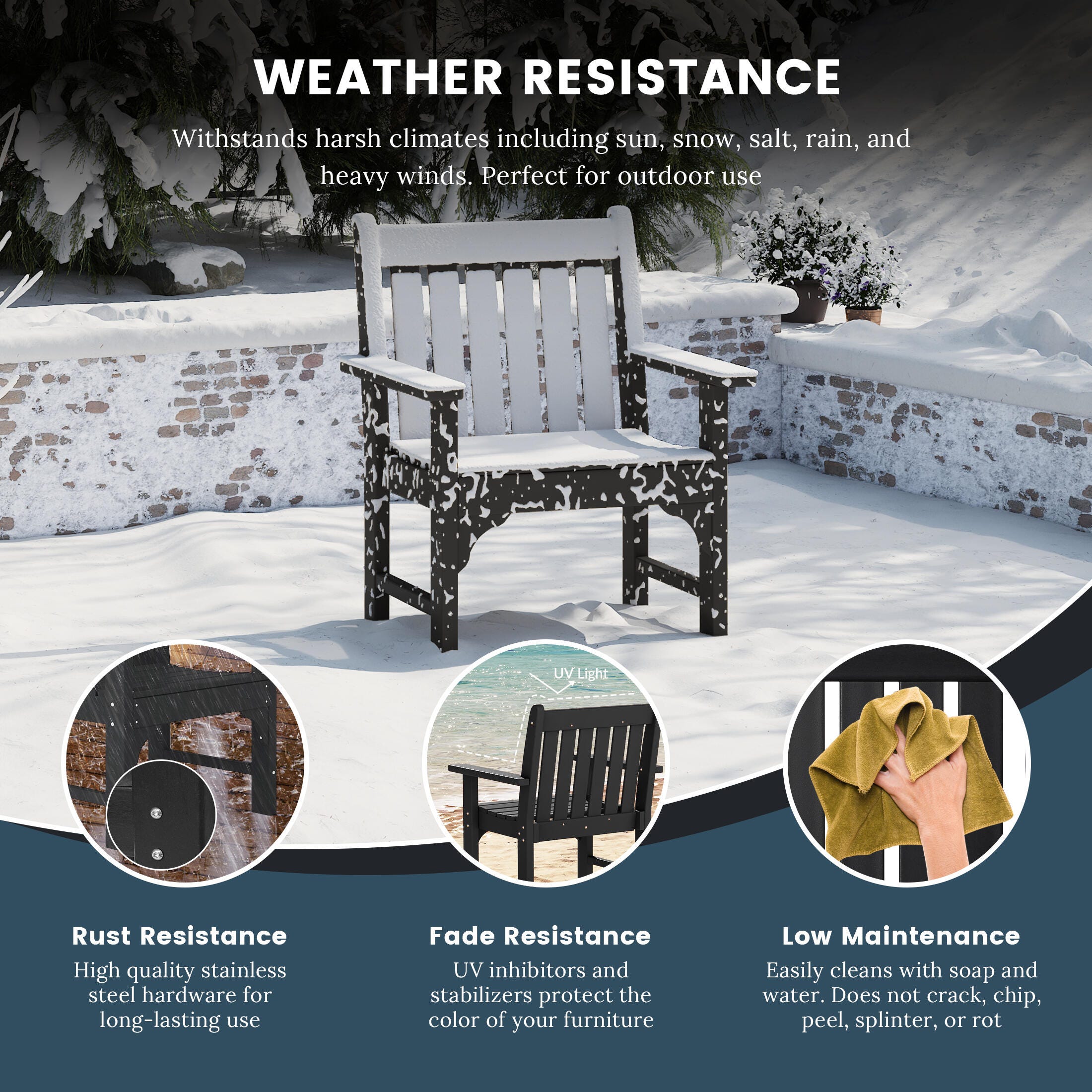 Westin Furniture Laguna Outdoor Square Dining Table and 4 Arm Chairs, Black, large